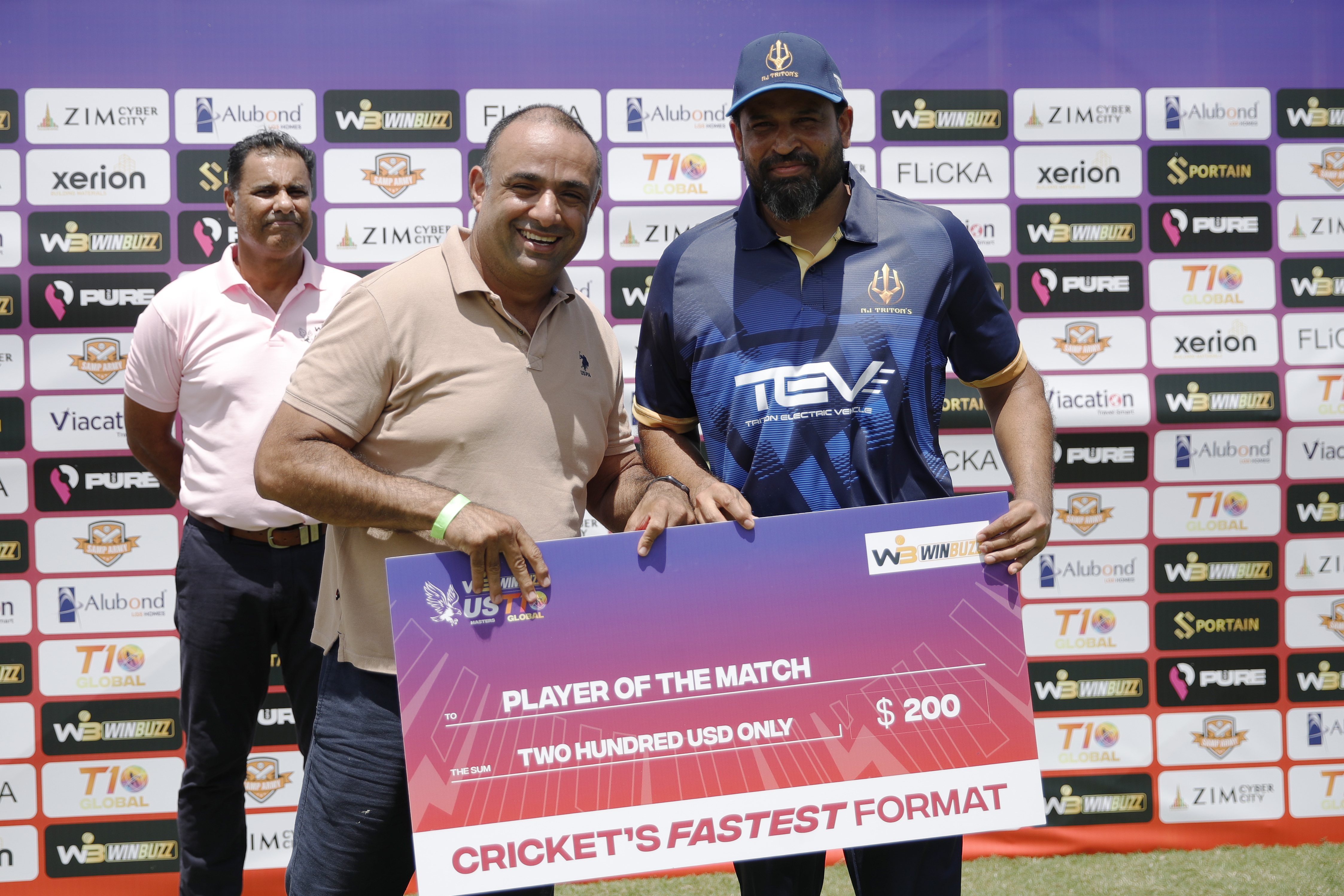 Yusuf Pathan of NJ Tritons with Player of the Match award during match 2 (rescheduled) of the US Masters T10 League between the New Jersey Triton's and the California Knights at the Central Broward Park in Lauderhill, Florida on the 21st August 2023Photo by Saikat Das / ACEIMAGES for US Masters T10
