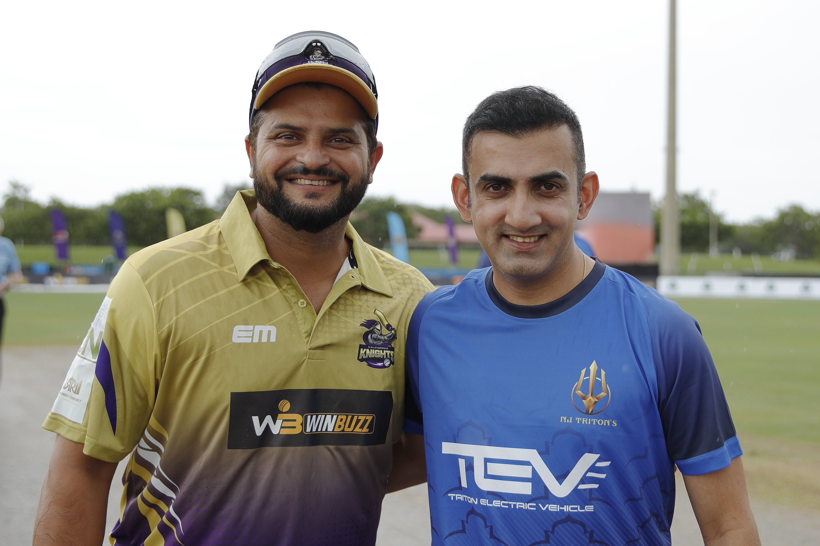SURESH RAINA (c) of California Knights and Gautam Gambhir (c) of NJ Tritons during match 1 of the US Masters T10 League between the Atlanta Riders and the Texas Chargers at the Central Broward Park in Lauderhill, Florida on the 18 August 2023Photo by Saikat Das / ACEIMAGES for US Masters T10