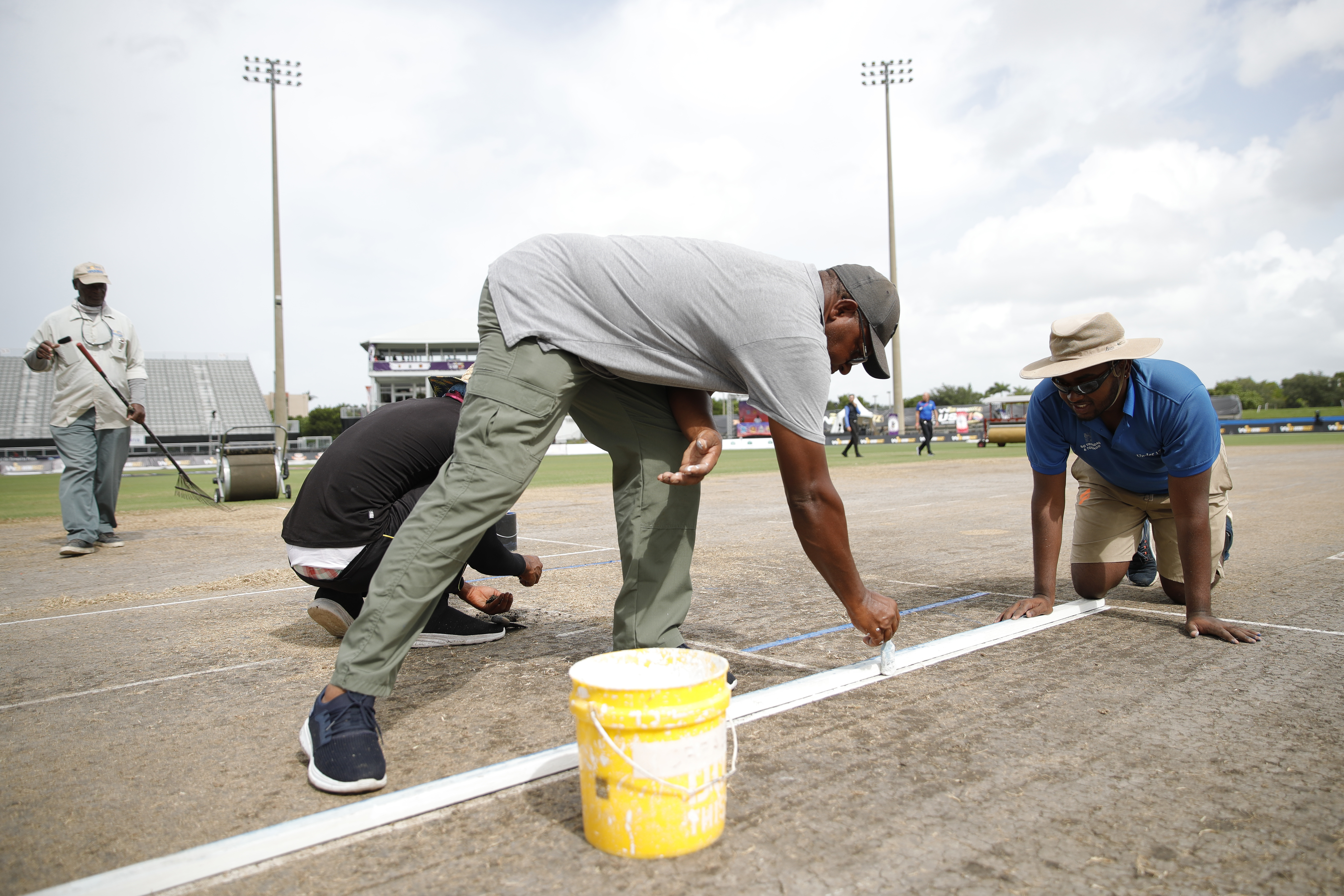 Pitch Preparations going on during match 7 of the US Masters T10 League between the Morrisville Unity and the Atlanta Riders at the Central Broward Park in Lauderhill, Florida on the 20 August 2023Photo by Saikat Das / ACEIMAGES for US Masters T10