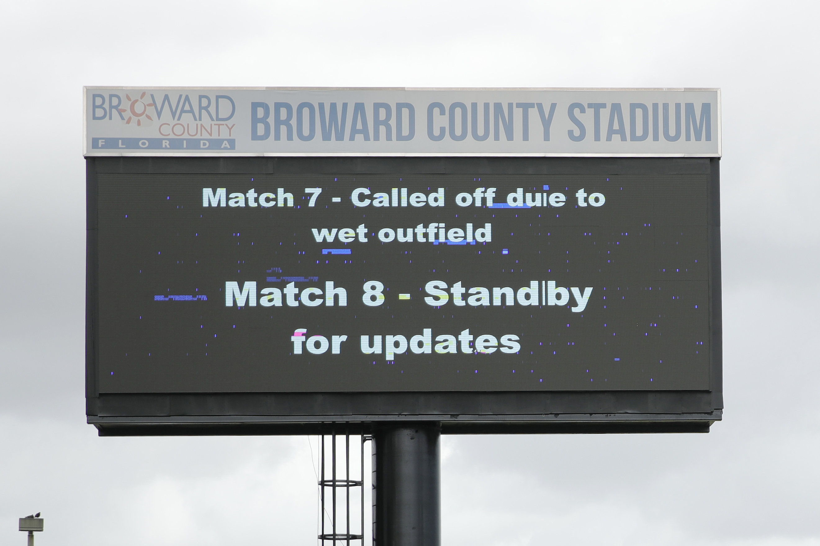 Match Called off at display during match 7 of the US Masters T10 League between the Morrisville Unity and the Atlanta Riders at the Central Broward Park in Lauderhill, Florida on the 20 August 2023Photo by Saikat Das / ACEIMAGES for US Masters T10