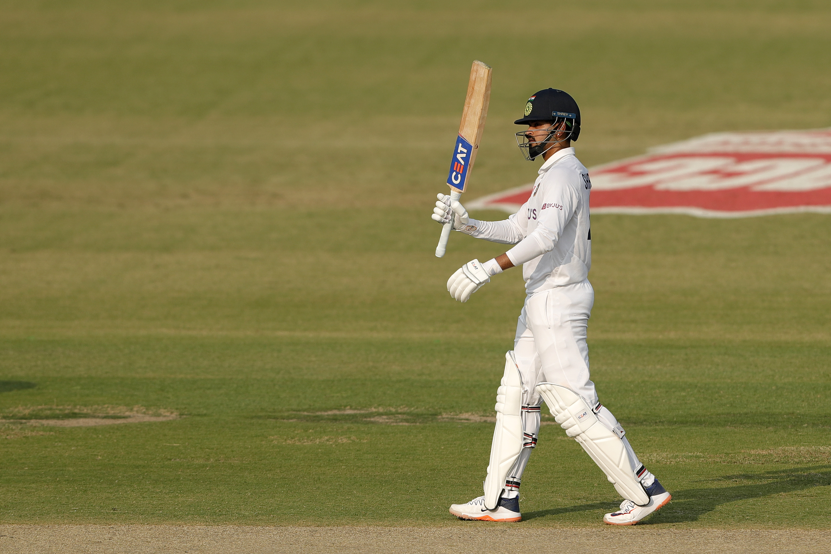 Shreyas Iyer of India celebrating his half century  during day one of the 1st Test match between India and New Zealand held at the Green Park International Stadium in Kanpur on the 25th November 2021Photo by Saikat Das / Sportzpics for BCCI