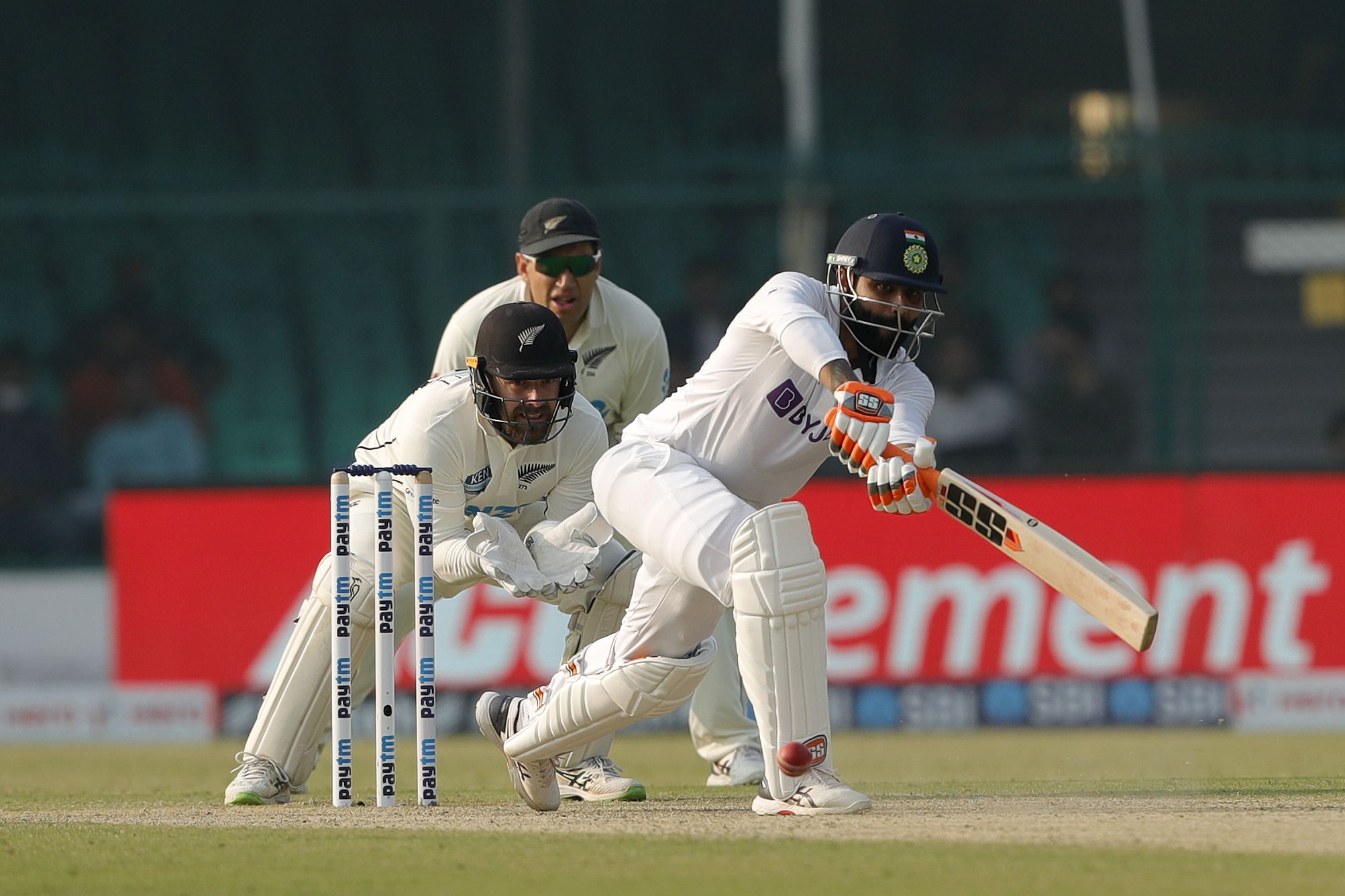 Ravindra Jadeja of India /batting  during day one of the 1st Test match between India and New Zealand held at the Green Park International Stadium in Kanpur on the 25th November 2021Photo by Saikat Das / Sportzpics for BCCI