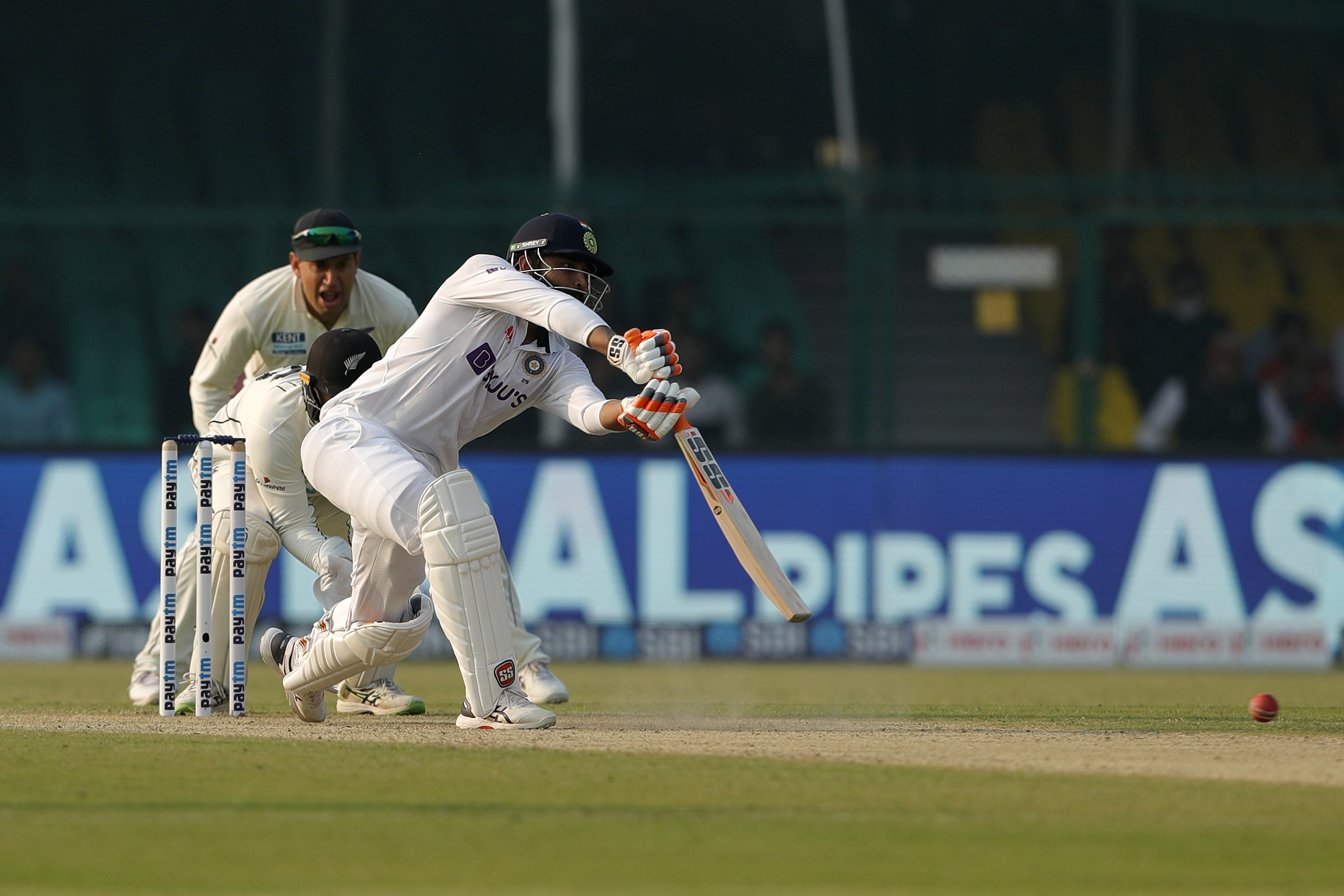 Ravindra Jadeja of India /batting  during day one of the 1st Test match between India and New Zealand held at the Green Park International Stadium in Kanpur on the 25th November 2021Photo by Saikat Das / Sportzpics for BCCI