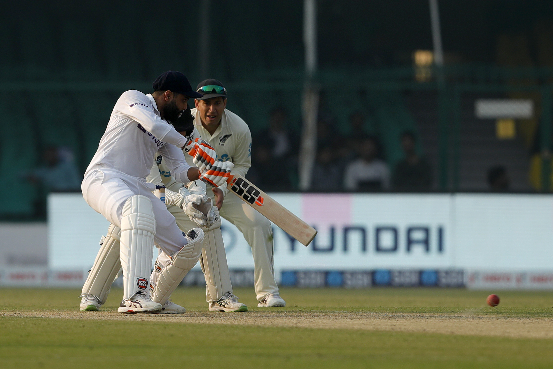 Ravindra Jadeja of India batting  during day one of the 1st Test match between India and New Zealand held at the Green Park International Stadium in Kanpur on the 25th November 2021Photo by Saikat Das / Sportzpics for BCCI
