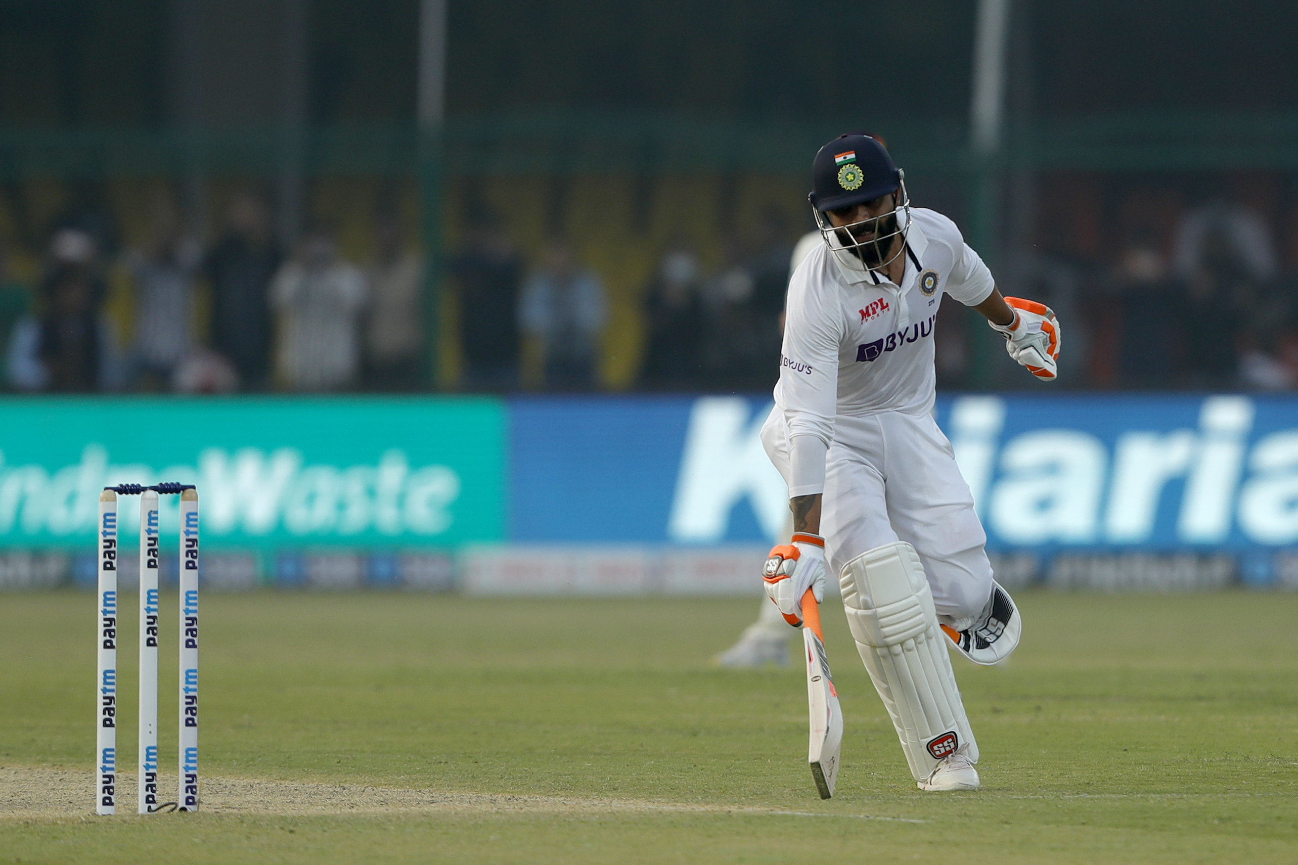 Ravindra Jadeja of India taking a single  during day one of the 1st Test match between India and New Zealand held at the Green Park International Stadium in Kanpur on the 25th November 2021Photo by Saikat Das / Sportzpics for BCCI