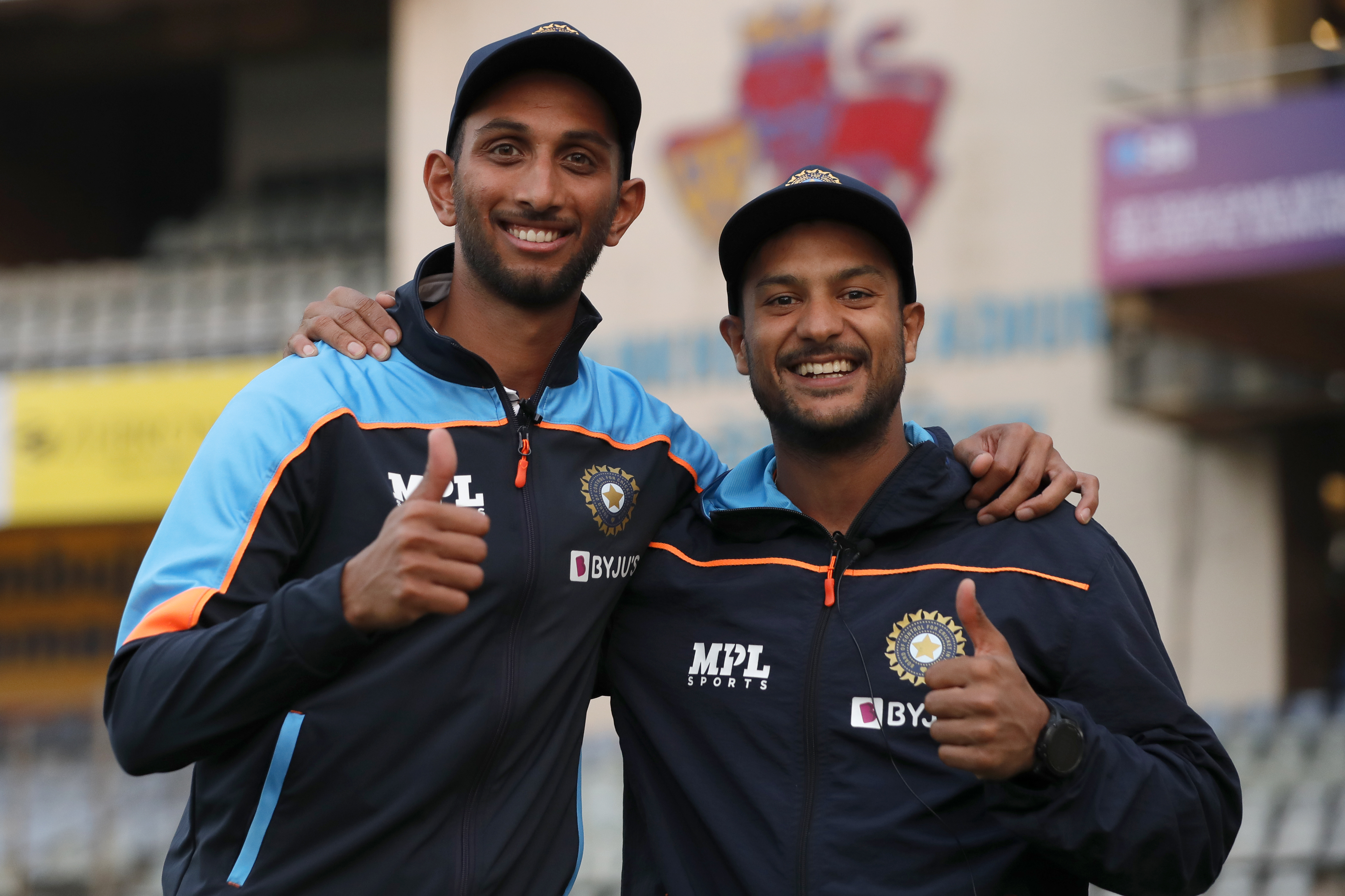 Mayank Agarwal of India with Prasidh Krishna of Indiaat digital interview  during day one of the 2nd test match between India and New Zealand held at the Wankhede Stadium in Mumbai on the 3rd December 2021Photo by Saikat Das / Sportzpics for BCCI