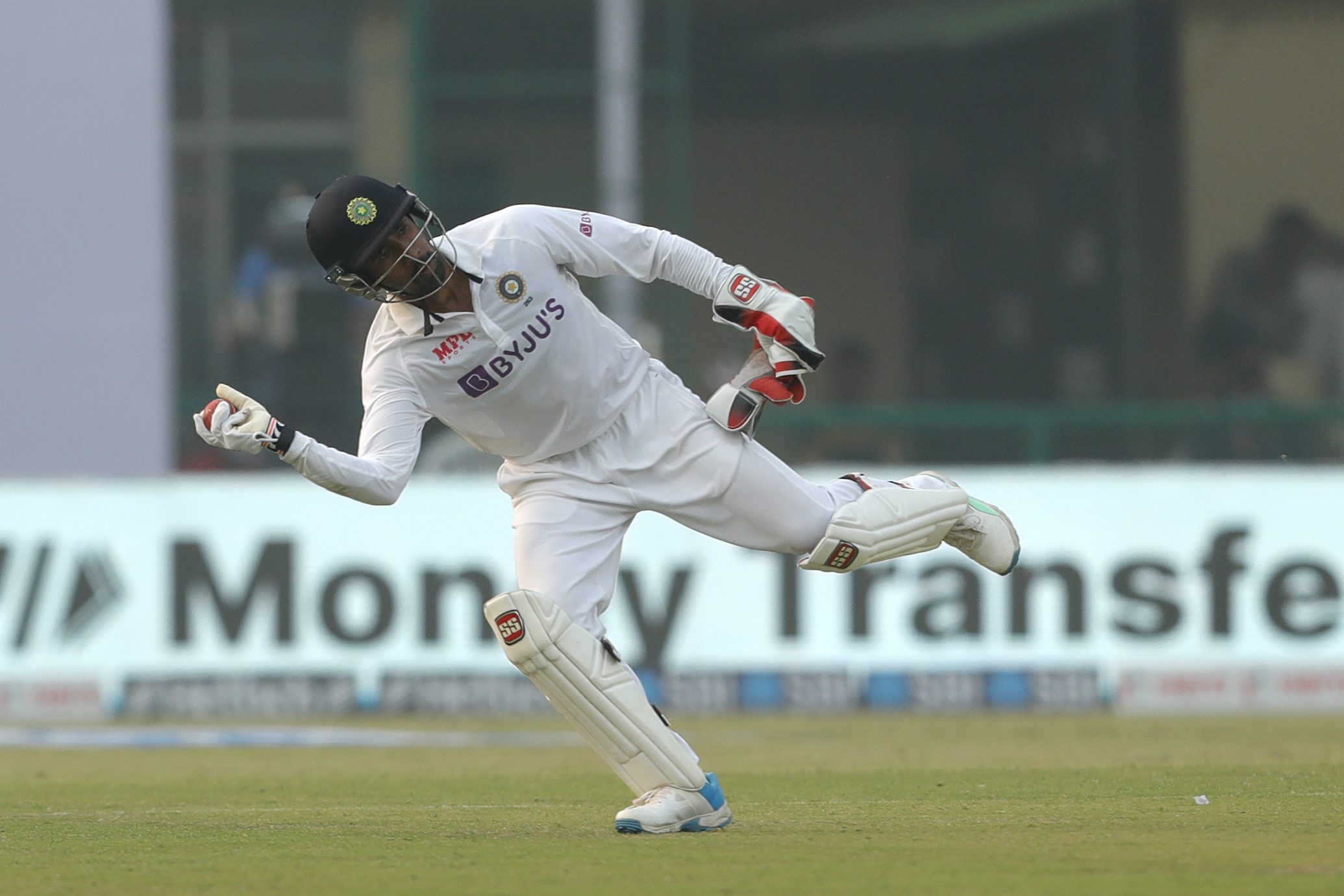 Wridhhiman Saha (wicket-keeper) of India  during day two of the 1st Test match between India and New Zealand held at the Green Park International Stadium in Kanpur on the 26th November 2021Photo by Saikat Das / Sportzpics for BCCI