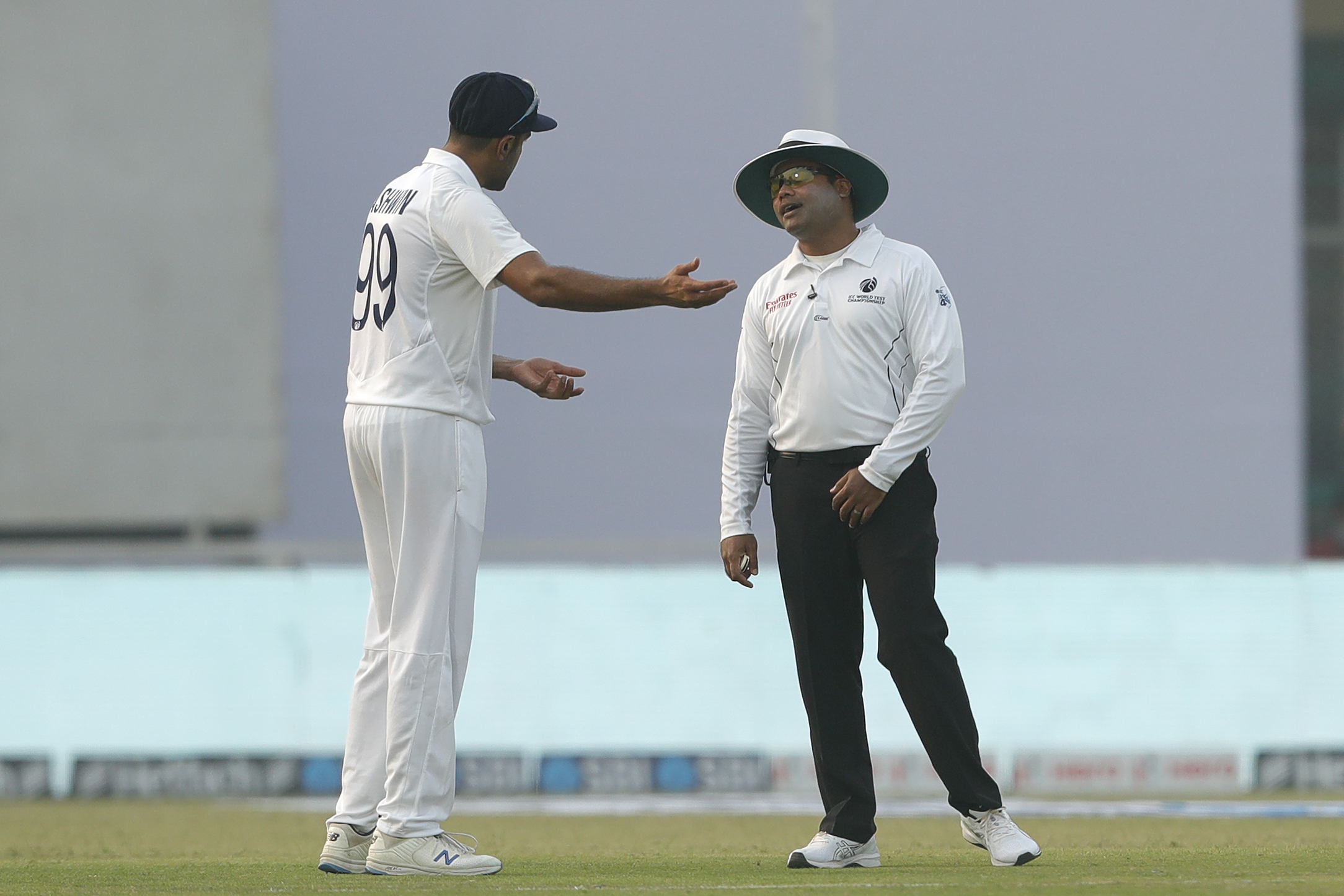 R Ashwin of India arguing with umpire during day two of the 1st Test match between India and New Zealand held at the Green Park International Stadium in Kanpur on the 26th November 2021Photo by Saikat Das / Sportzpics for BCCI