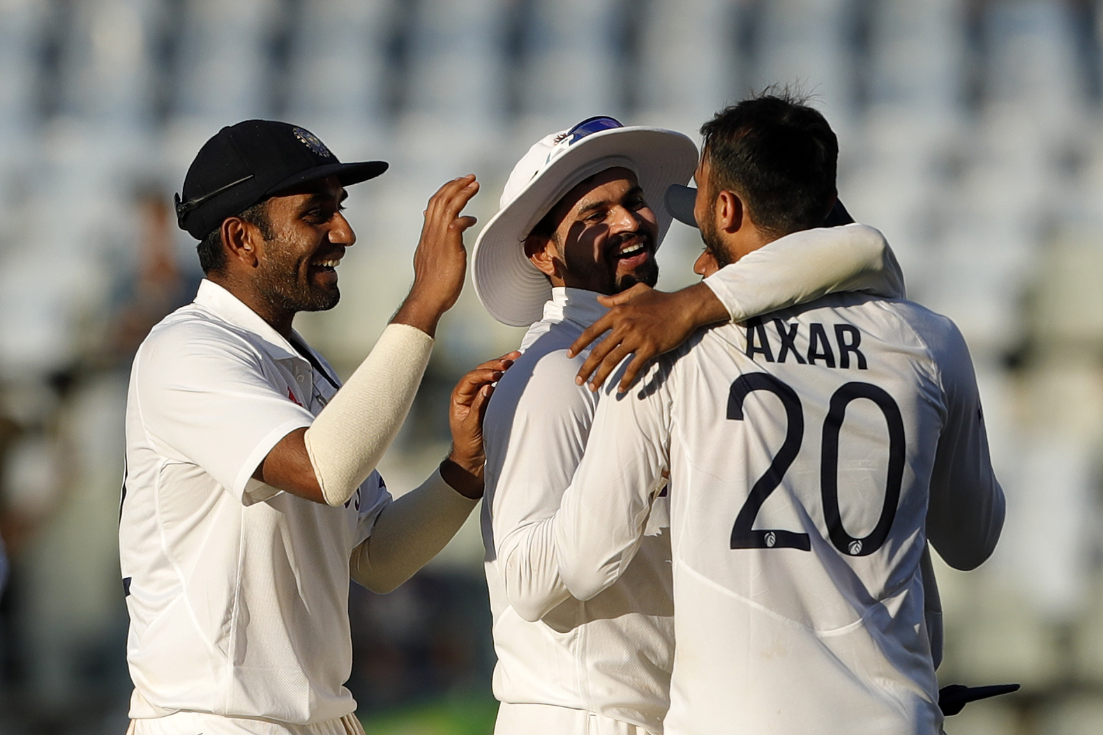 India players celebrating the wicket of Tom Blundell of New Zealand  during day three of the 2nd test match between India and New Zealand held at the Wankhede Stadium in Mumbai on the 5th December 2021Photo by Saikat Das / Sportzpics for BCCI