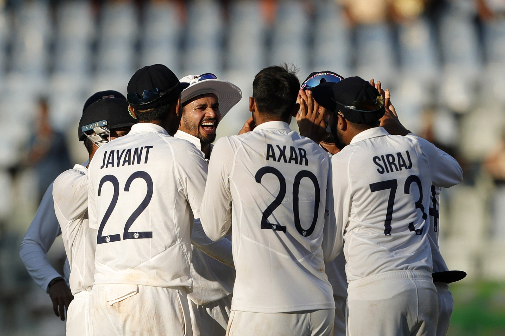 India players celebrating the wicket of Tom Blundell of New Zealand  during day three of the 2nd test match between India and New Zealand held at the Wankhede Stadium in Mumbai on the 5th December 2021Photo by Saikat Das / Sportzpics for BCCI