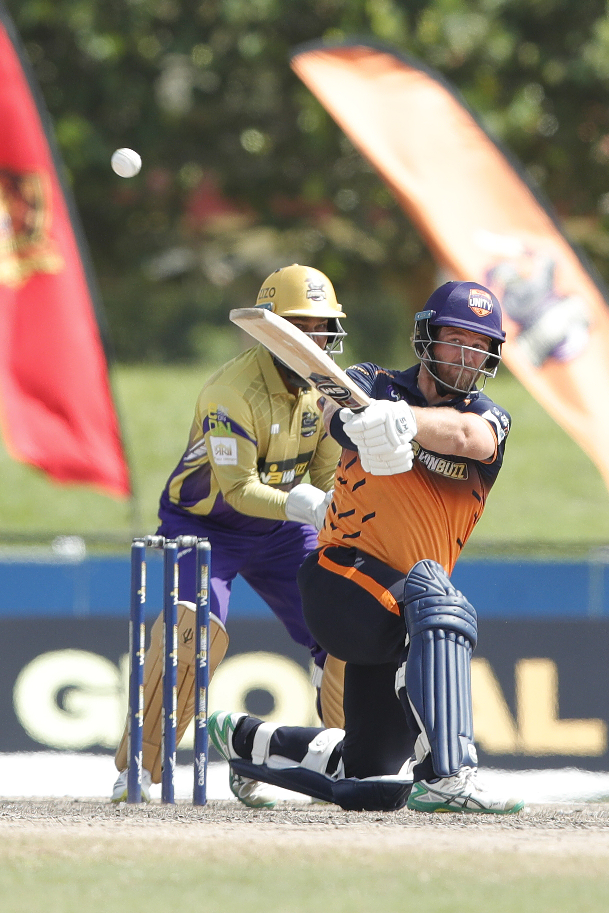 Corey Anderson of Morrisville Unity hitting a over boundary during match 10 of the US Masters T10 League between the Morrisville Unity and the California Knights at the Central Broward Park in Lauderhill, Florida on the 22nd August 2023 Photo by Saikat Das / ACEIMAGES for US Masters T10