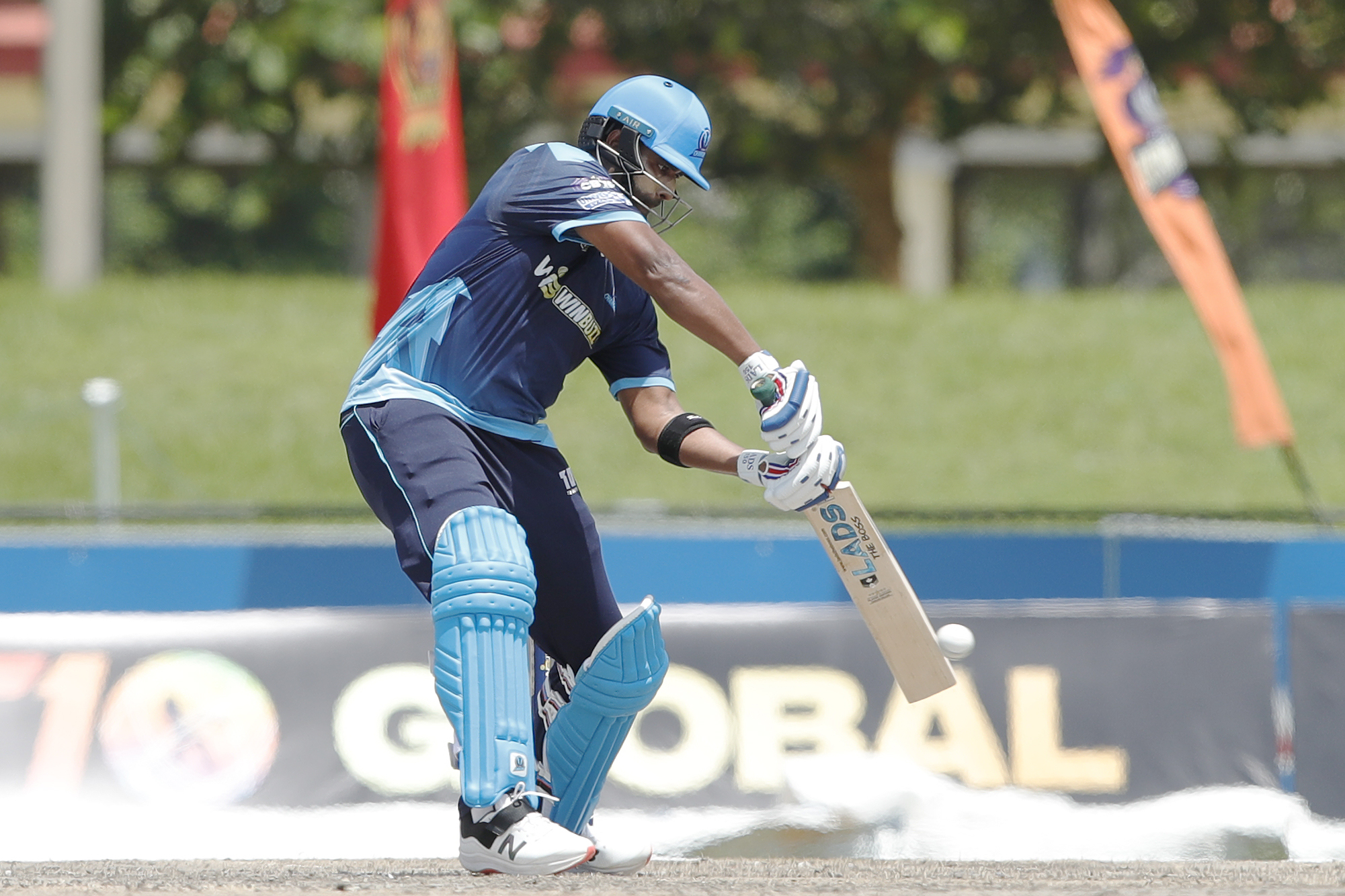 Thisara Perera of Texas Chargers batting during match 11 of the US Masters T10 League between the Texas Chargers and the NJ Tritons at the Central Broward Park in Lauderhill, Florida on the 22nd August 2023 Photo by Saikat Das / ACEIMAGES for US Masters T10