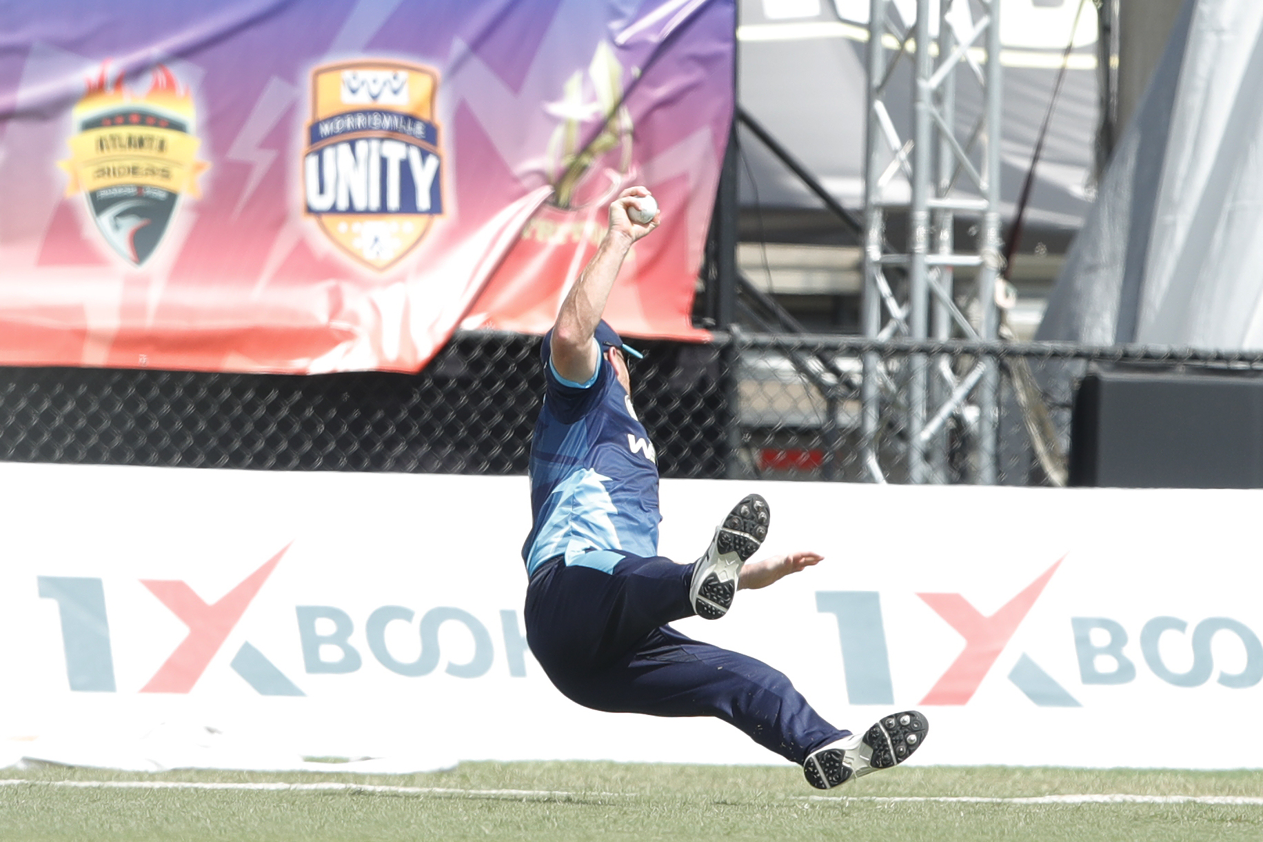 Neil Broom of Texas Chargers taking a catch during match 13 of the US Masters T10 League between the Morrisville Unity and the Texas Chargers at the Central Broward Park in Lauderhill, Florida on the 23rd August 2023 Photo by Saikat Das / ACEIMAGES for US Masters T10
