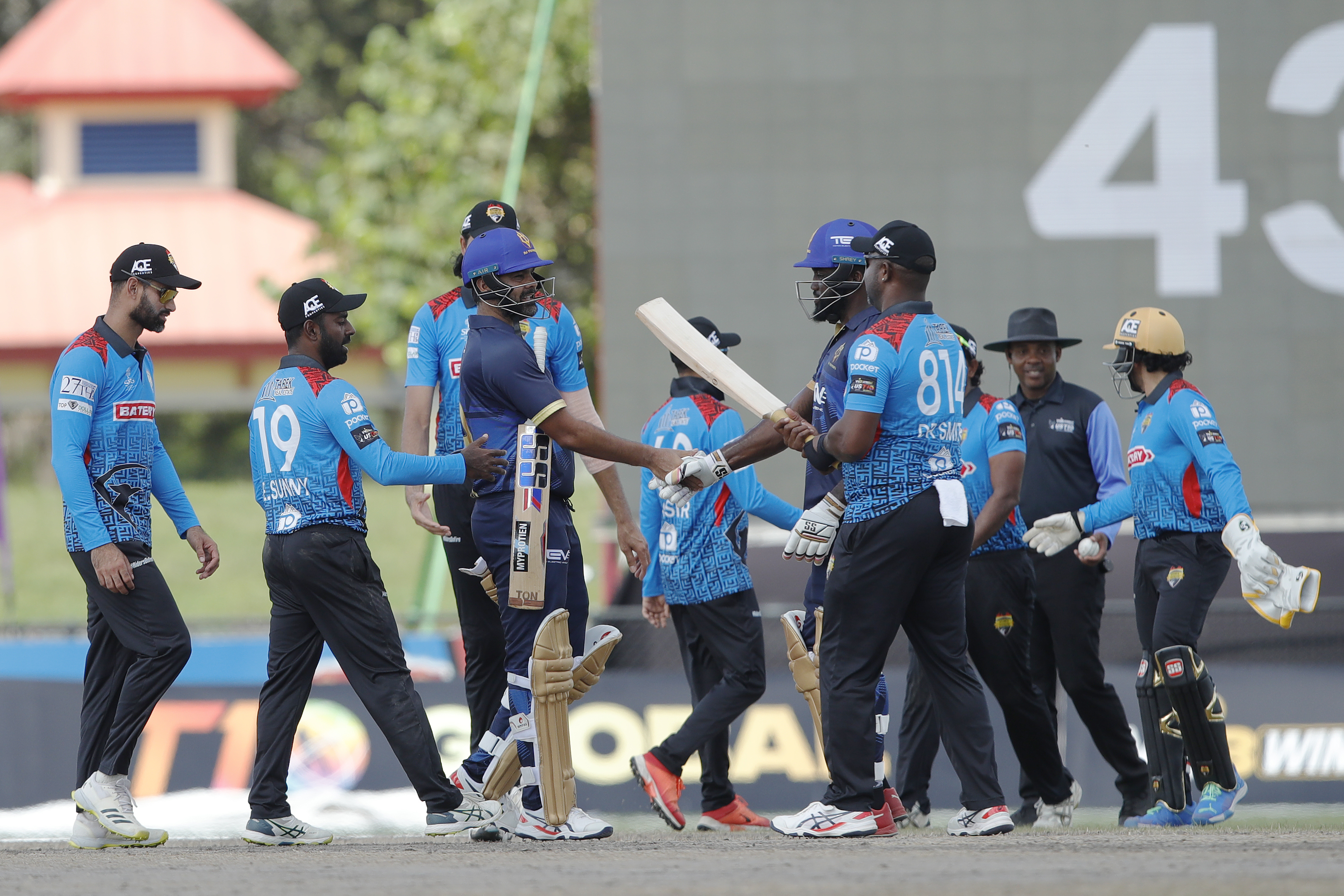 Atlanta Riders celebrating win during match 15 of the US Masters T10 League between the Atlanta Riders and the NJ Tritons at the Central Broward Park in Lauderhill, Florida on the 23rd August 2023 Photo by Saikat Das / ACEIMAGES for US Masters T10