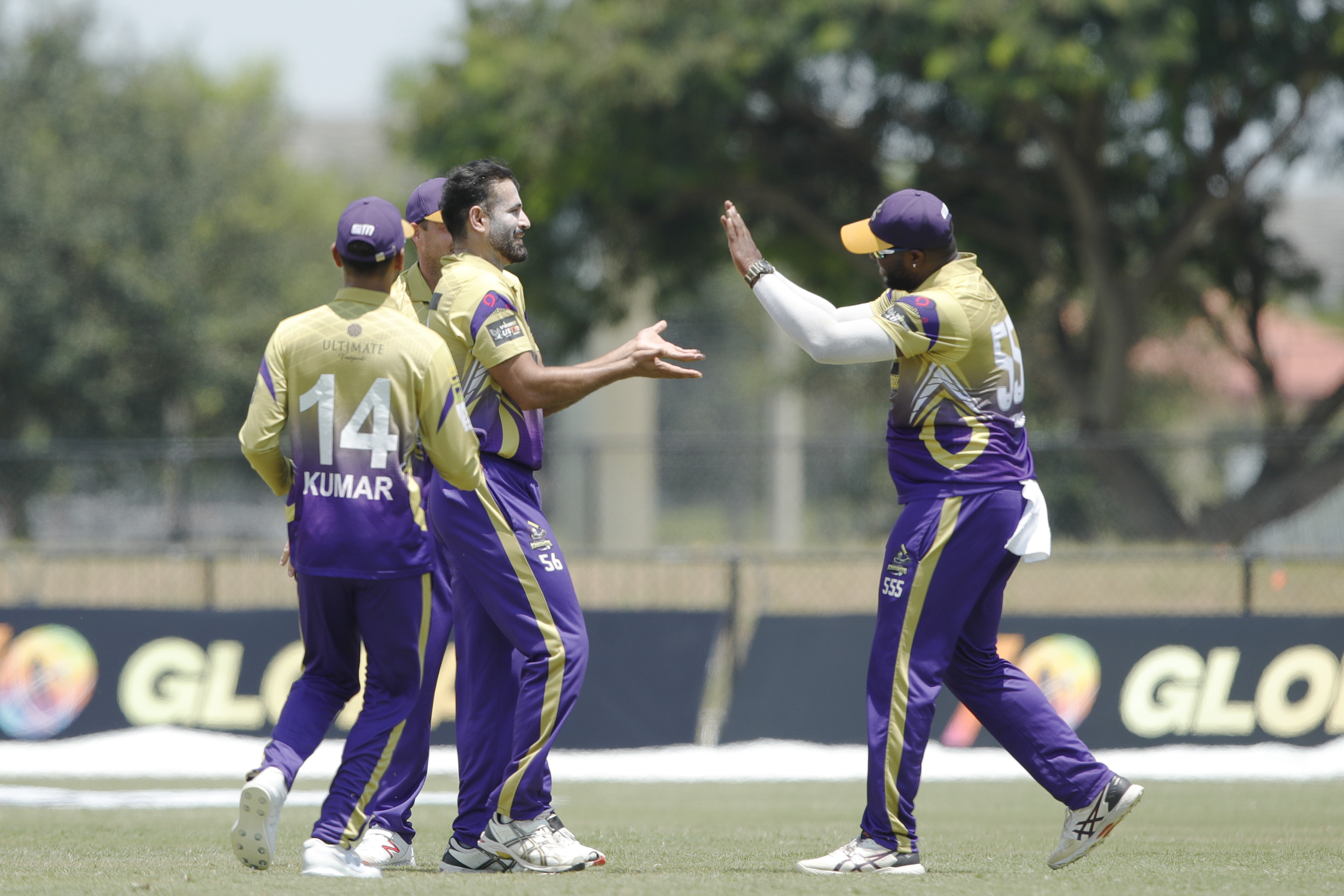 IRFAN PATHAN of California Knights celebrating the wicket of Hamilton Masakadza of Atlanta Riders during match 17 of the US Masters T10 League between the California Knights and the Atlanta Riders at the Central Broward Park in Lauderhill, Florida on the 24th August 2023 Photo by Saikat Das / ACEIMAGES for US Masters T10