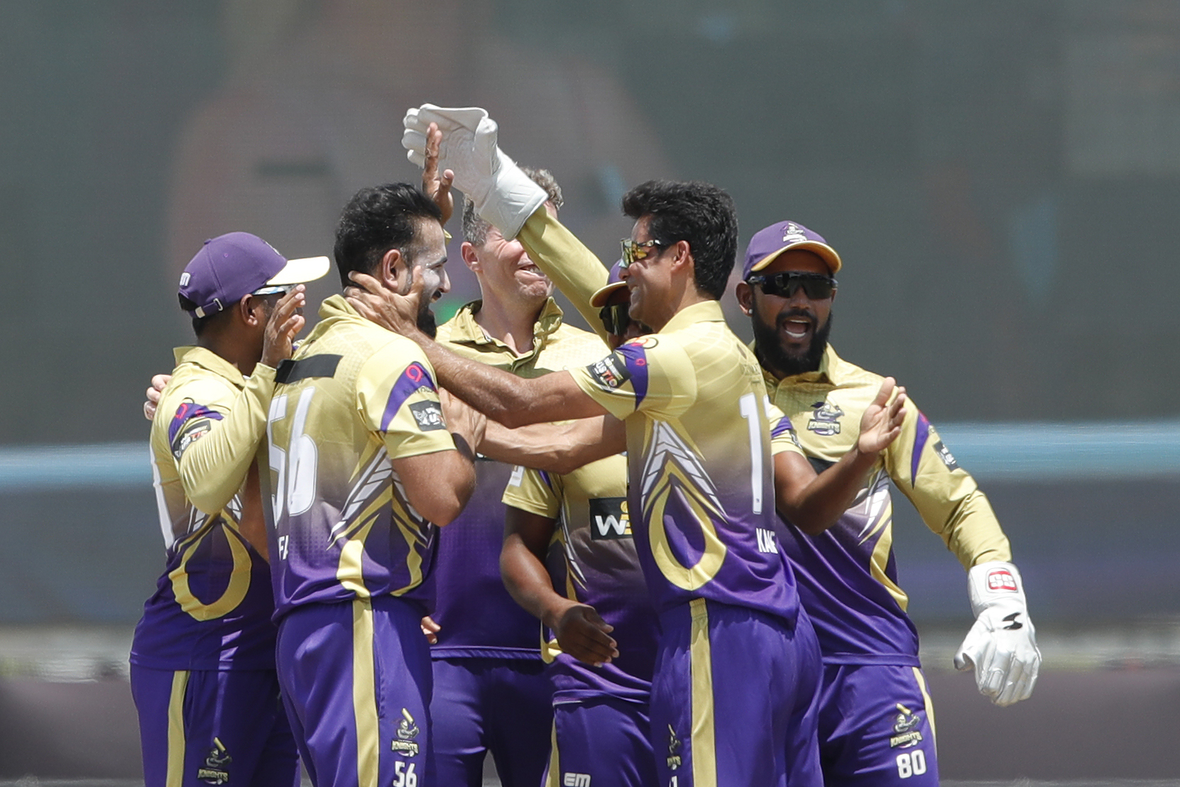 California Knights celebrating win during match 17 of the US Masters T10 League between the California Knights and the Atlanta Riders at the Central Broward Park in Lauderhill, Florida on the 24th August 2023 Photo by Saikat Das / ACEIMAGES for US Masters T10