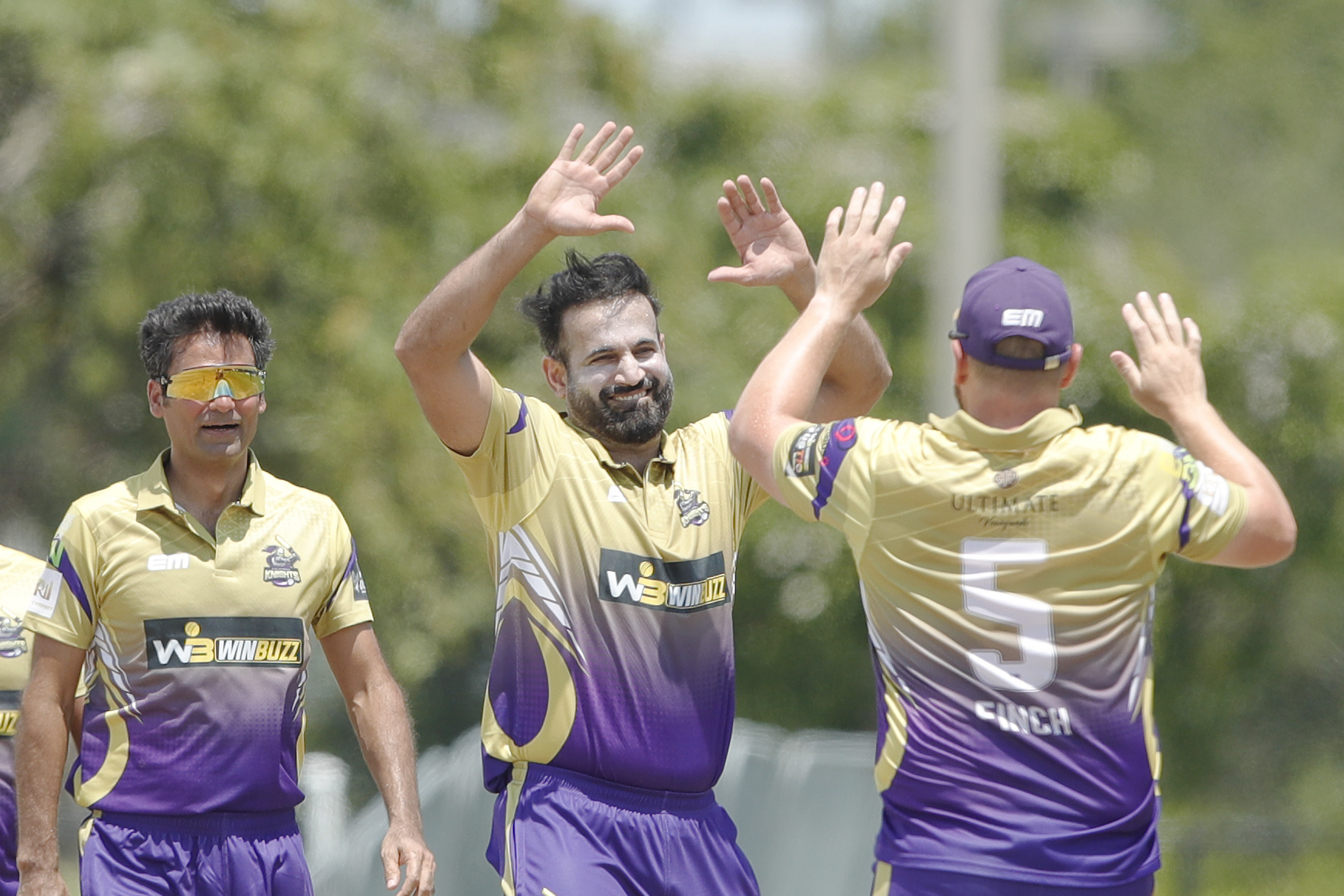California Knights celebrating win during match 17 of the US Masters T10 League between the California Knights and the Atlanta Riders at the Central Broward Park in Lauderhill, Florida on the 24th August 2023 Photo by Saikat Das / ACEIMAGES for US Masters T10