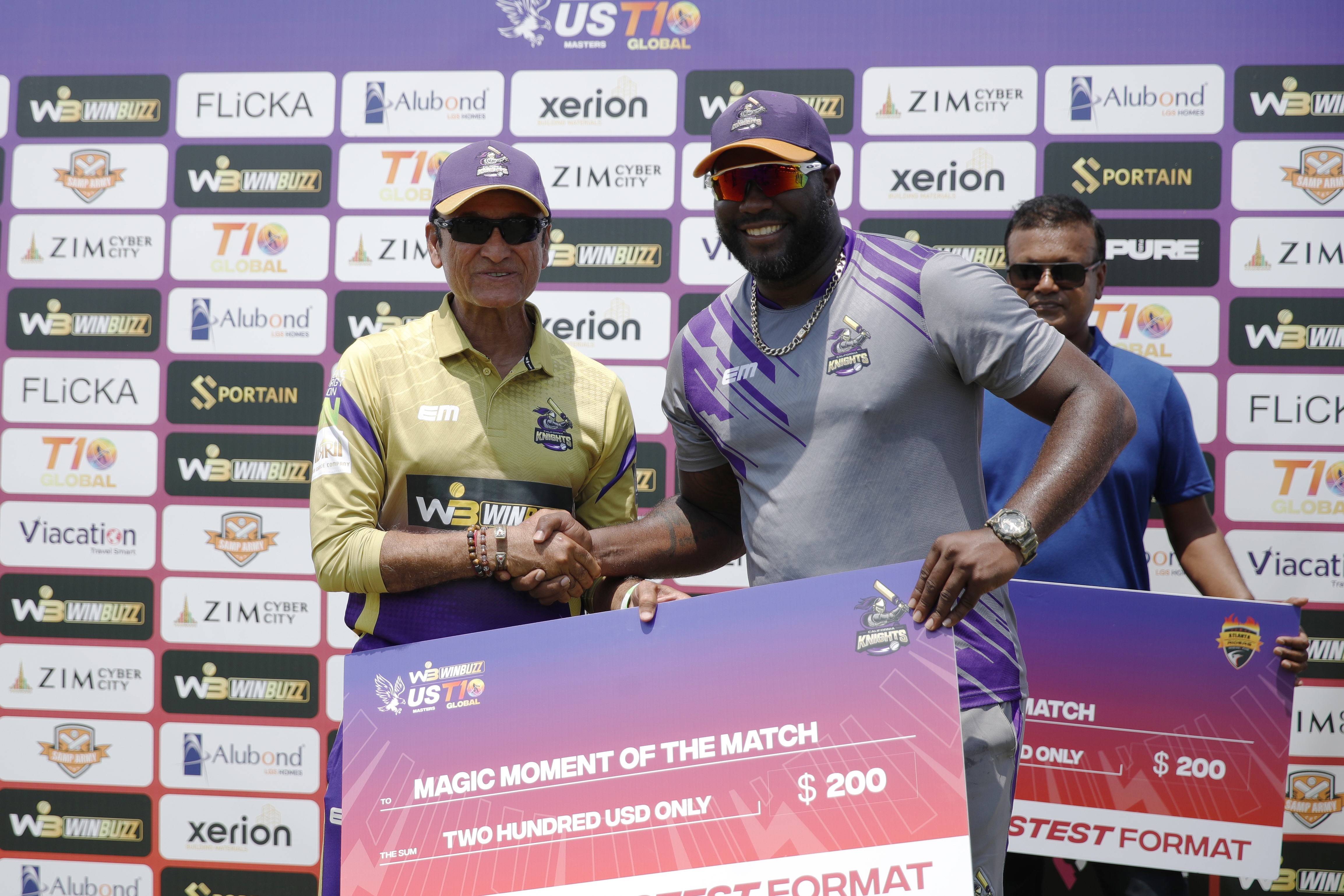 ASHLEY NURSE of California Knights with Magic Moment of the Mach award during match 17 of the US Masters T10 League between the California Knights and the Atlanta Riders at the Central Broward Park in Lauderhill, Florida on the 24th August 2023 Photo by Saikat Das / ACEIMAGES for US Masters T10