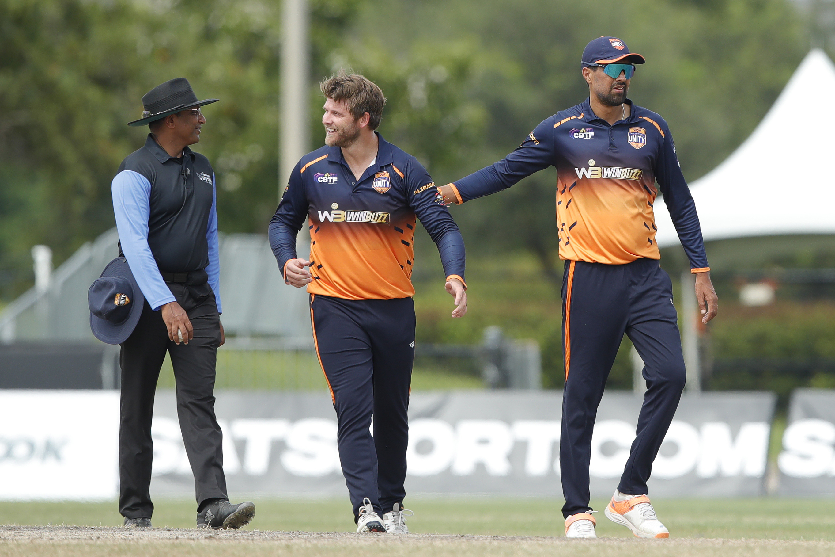 Corey Anderson of Morrisville Unity celebrating the wicket of Cameron Delport of NJ Tritons during match 18 of the US Masters T10 League between the NJ Tritons and the Morrisville Unity at the Central Broward Park in Lauderhill, Florida on the 24th August 2023 Photo by Saikat Das / ACEIMAGES for US Masters T10
