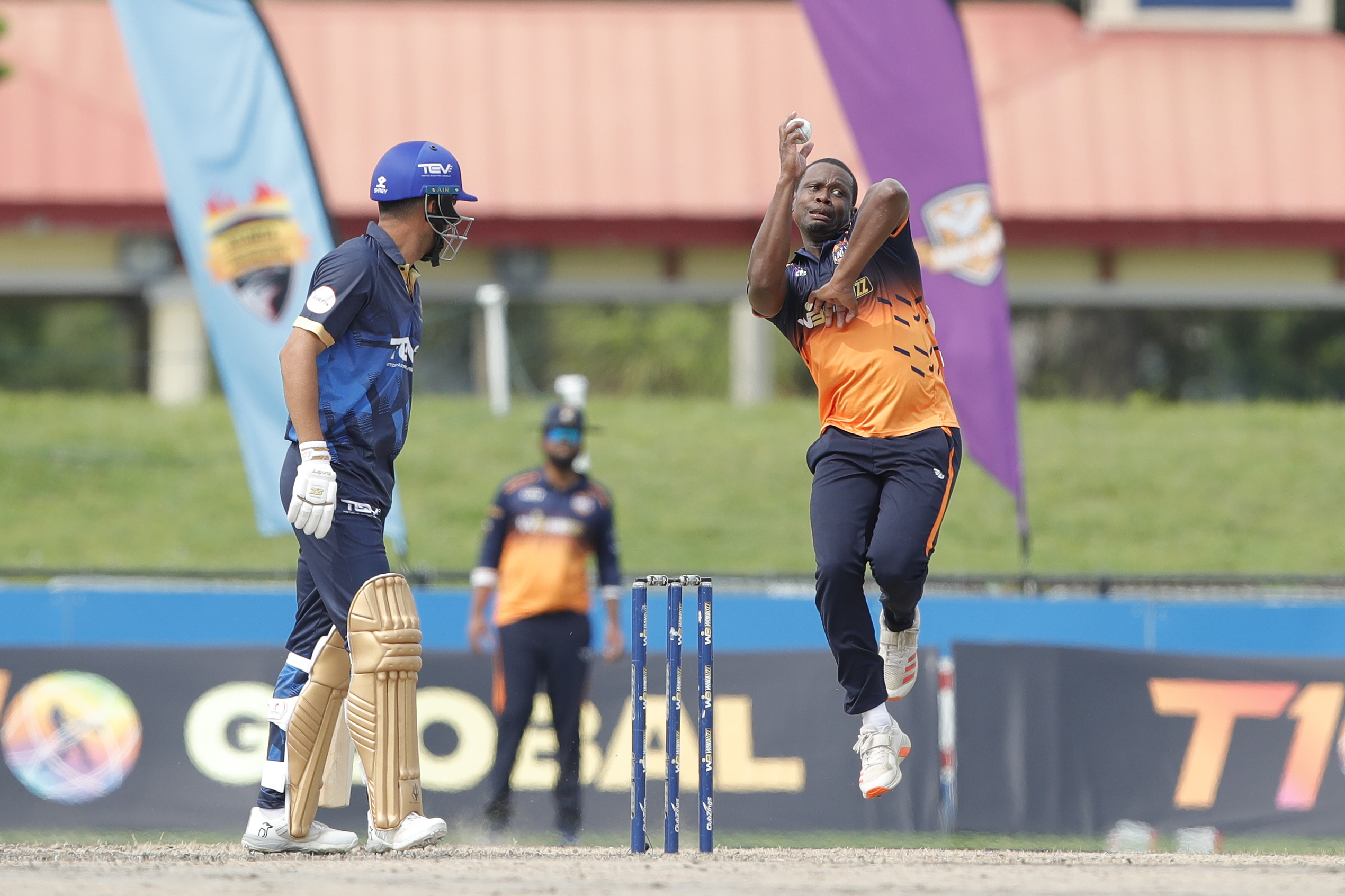 Navin Stewart of Morrisville Unity bowling during match 18 of the US Masters T10 League between the NJ Tritons and the Morrisville Unity at the Central Broward Park in Lauderhill, Florida on the 24th August 2023 Photo by Saikat Das / ACEIMAGES for US Masters T10