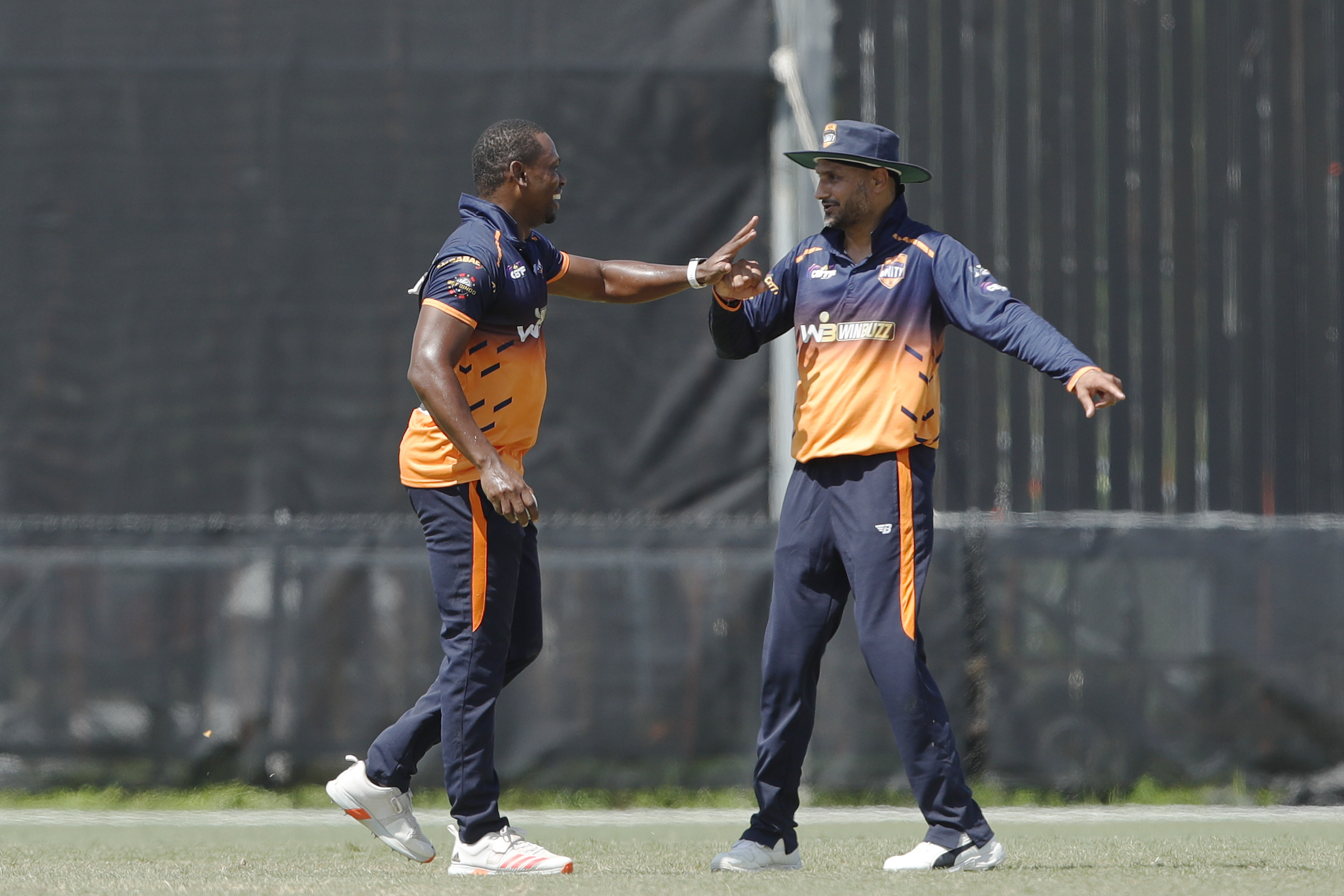 Navin Stewart of Morrisville Unity celebrating the wicket during match 21 of the US Masters T10 League between the New York Warriors and the Morrisville Unity at the Central Broward Park in Lauderhill, Florida on the 25th August 2023 Photo by Saikat Das / ACEIMAGES for US Masters T10
