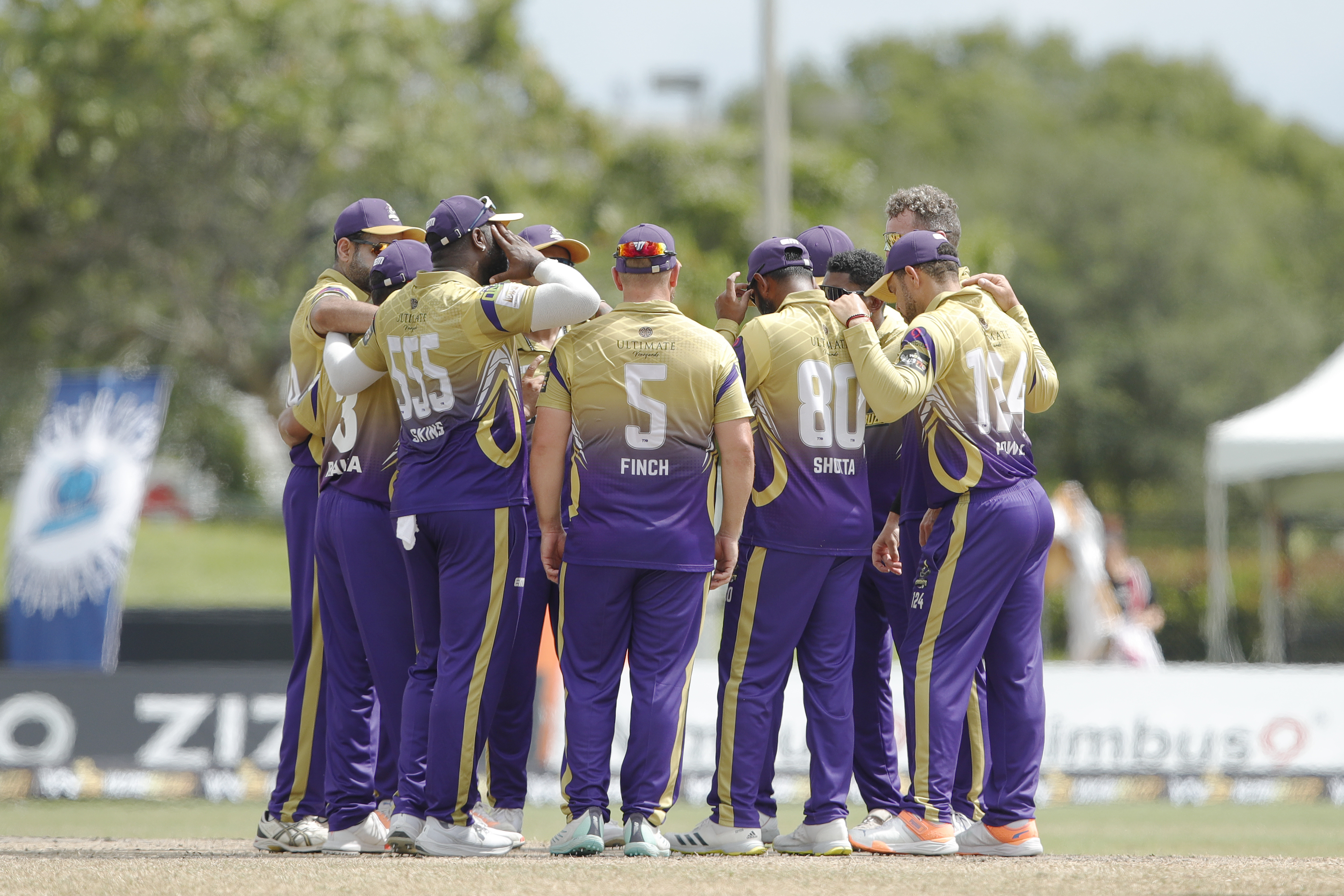 California Knights doing team meeting during match 22, Qualifier 1 of the US Masters T10 League between the New York Warriors and the California Knights at the Central Broward Park in Lauderhill, Florida on the 26th August 2023 Photo by Saikat Das / ACEIMAGES for US Masters T10