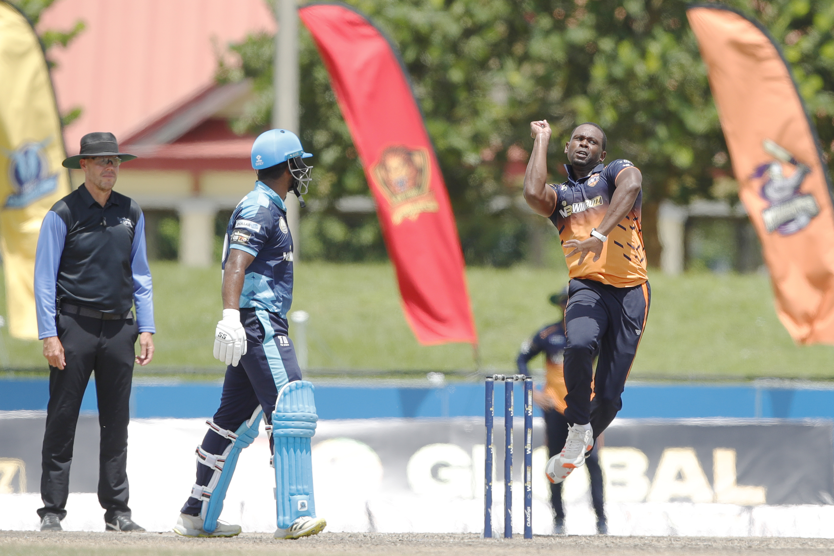 Navin Stewart of Morrisville Unity bowling  during match 23, Eliminator 1 of the US Masters T10 League between the Texas Chargers and the Morrisville Unity at the Central Broward Park in Lauderhill, Florida on the 26th August 2023 Photo by Saikat Das / ACEIMAGES for US Masters T10
