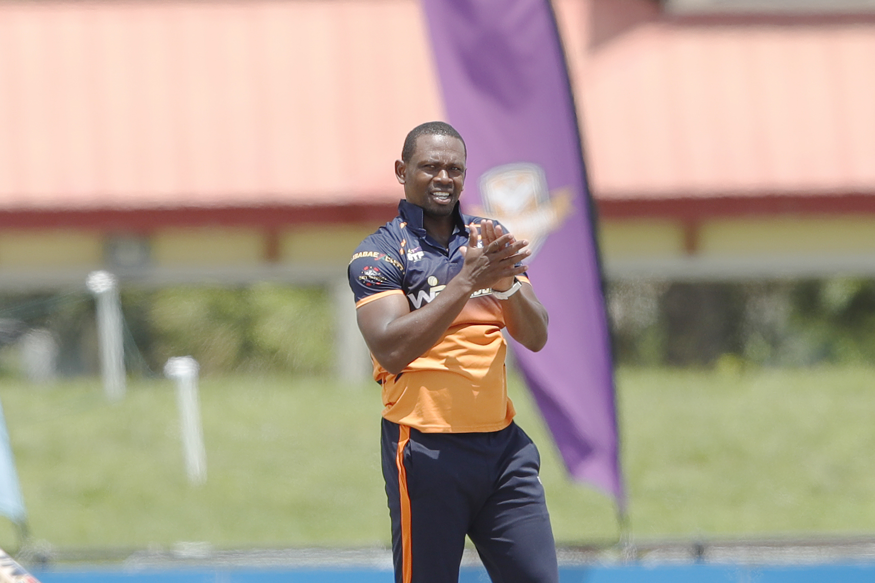 Navin Stewart of Morrisville Unity celebrating the wicket of Mohammad Hafeez of Texas Chargers  during match 23, Eliminator 1 of the US Masters T10 League between the Texas Chargers and the Morrisville Unity at the Central Broward Park in Lauderhill, Florida on the 26th August 2023 Photo by Saikat Das / ACEIMAGES for US Masters T10