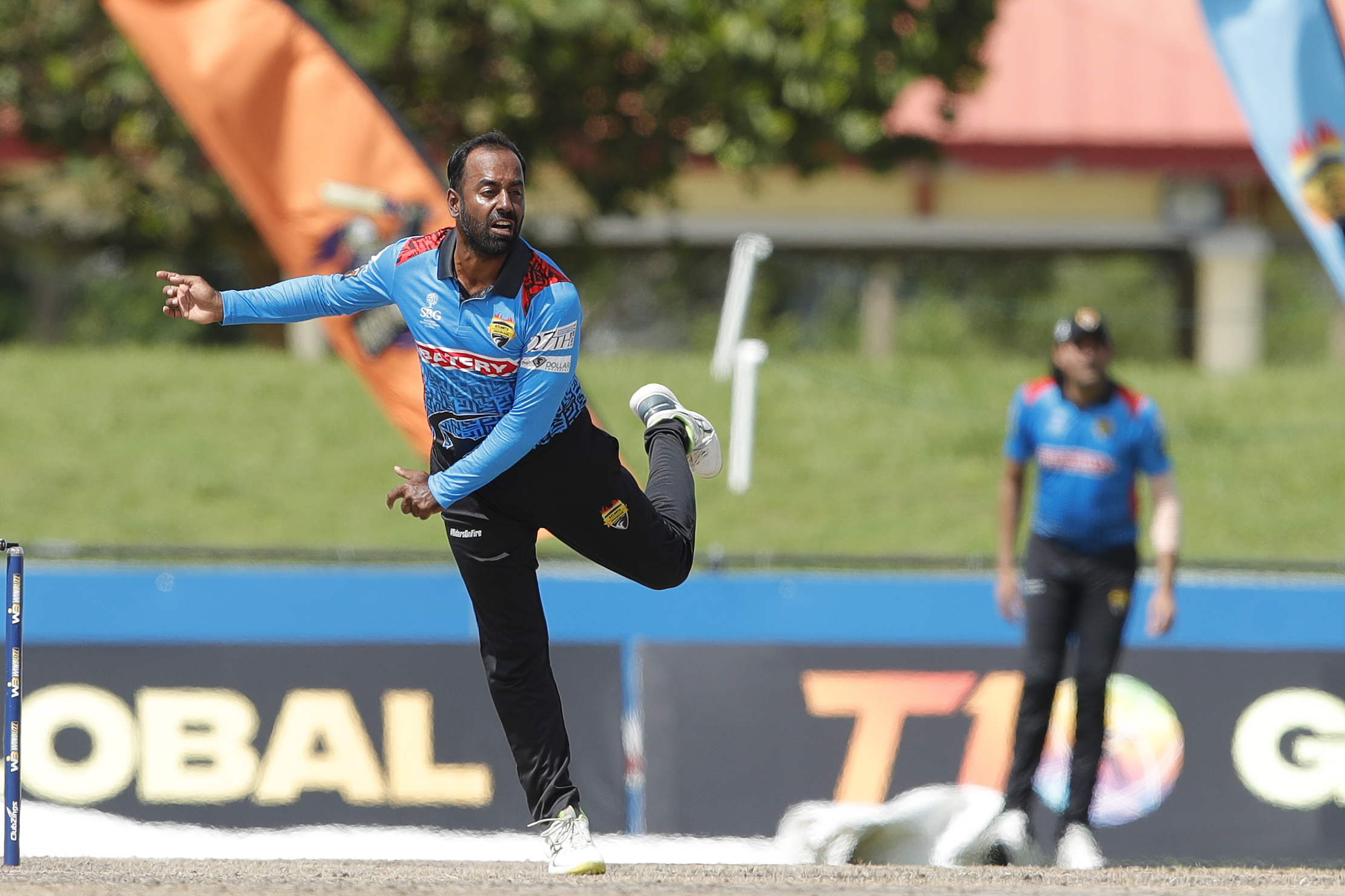 M Elias Sunny of Atlanta Riders bowling during match 5 (rescheduled) of the US Masters T10 League between the Atlanta Riders and the New York Warriors at the Central Broward Park in Lauderhill, Florida on the 21st August 2023 Photo by Saikat Das / ACEIMAGES for US Masters T10