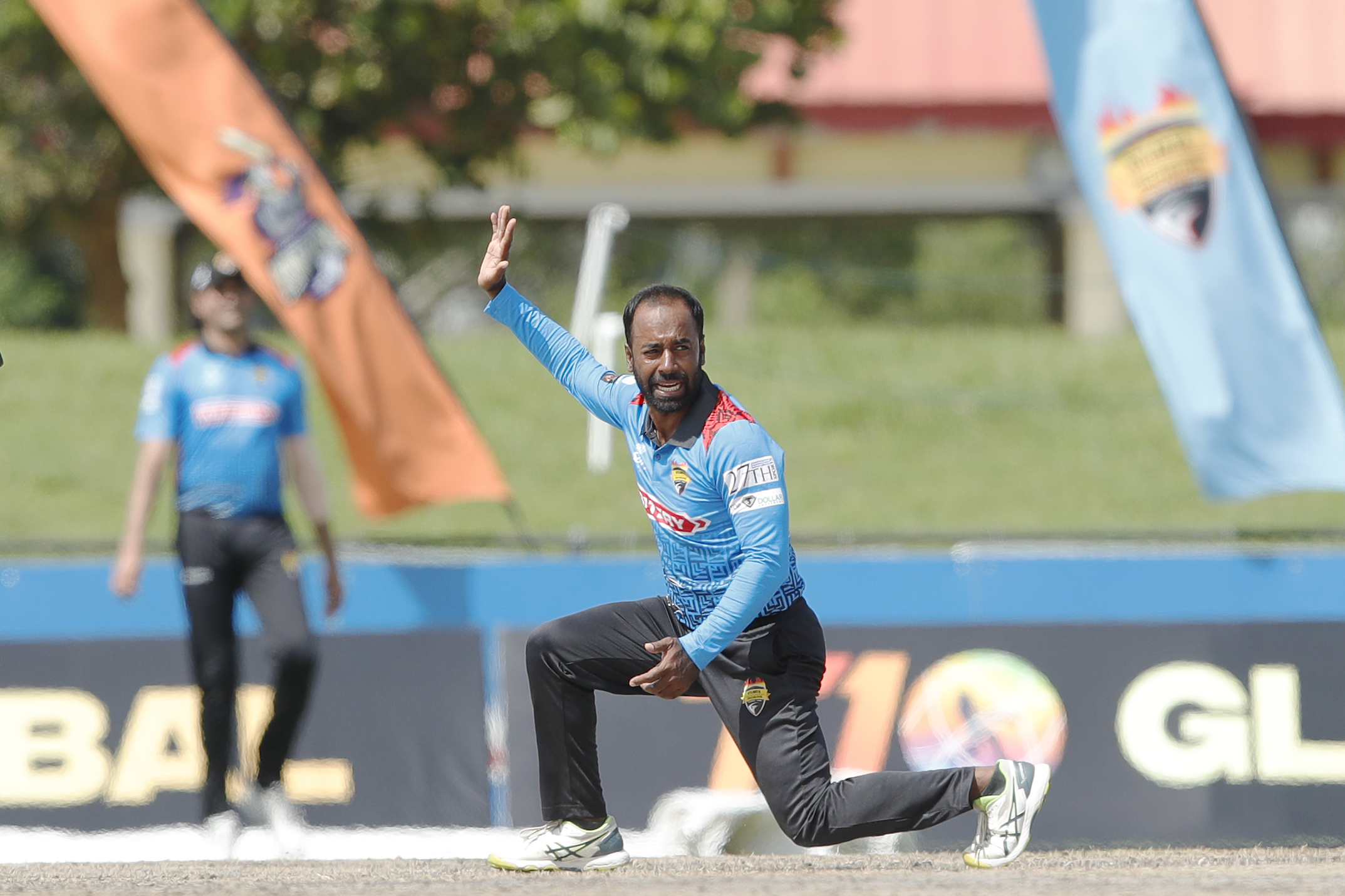M Elias Sunny of Atlanta Riders appealing for the wicket of Jonathan Lyndon Carter of New York Warriors during match 5 (rescheduled) of the US Masters T10 League between the Atlanta Riders and the New York Warriors at the Central Broward Park in Lauderhill, Florida on the 21st August 2023 Photo by Saikat Das / ACEIMAGES for US Masters T10