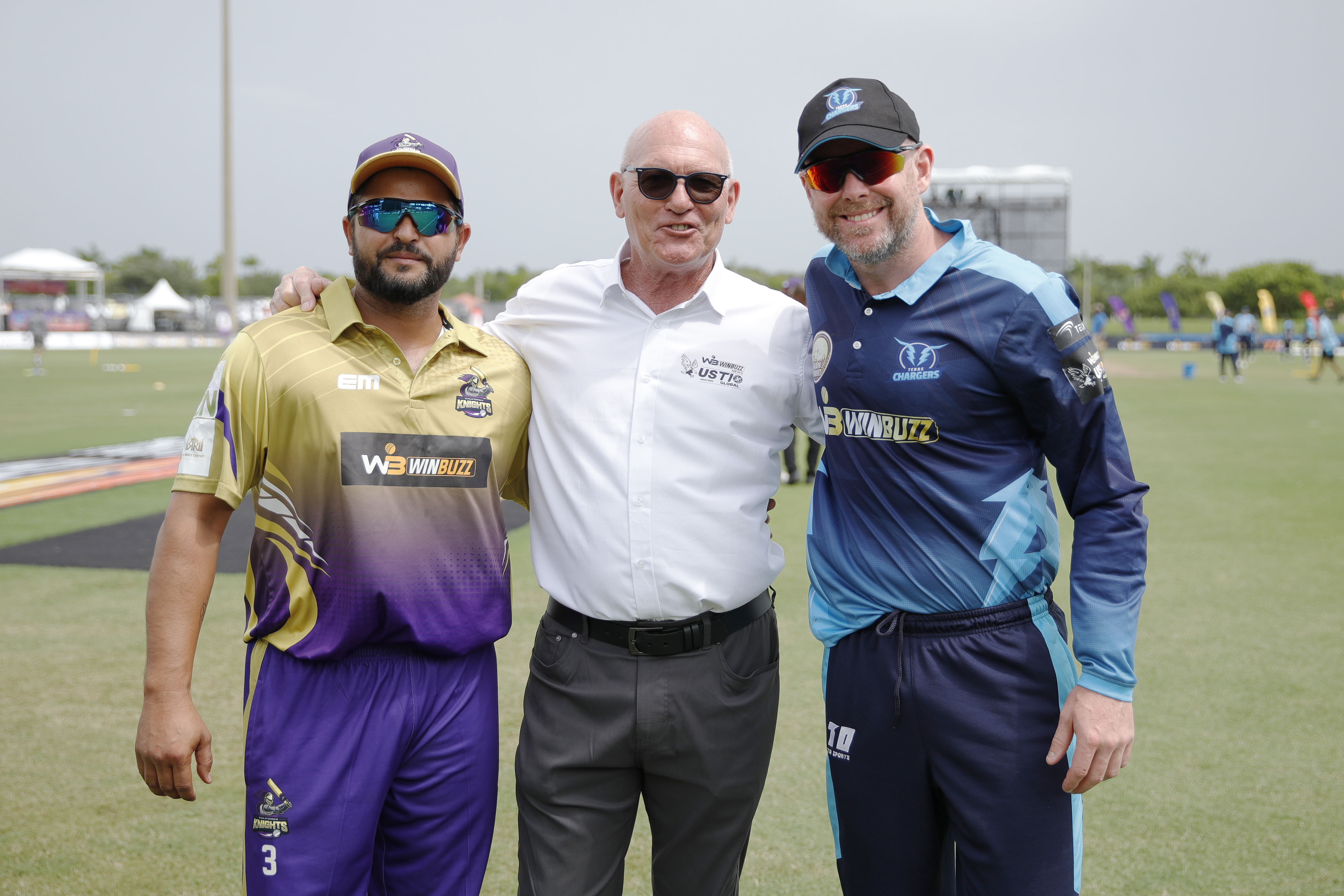 SURESH RAINA (c) of California Knights and Ben Dunk of Texas Chargers during match 8 of the US Masters T10 League between the California Knights and theTexas Chargers at the Central Broward Park in Lauderhill, Florida on the 20 August 2023Photo by Saikat Das / ACEIMAGES for US Masters T10