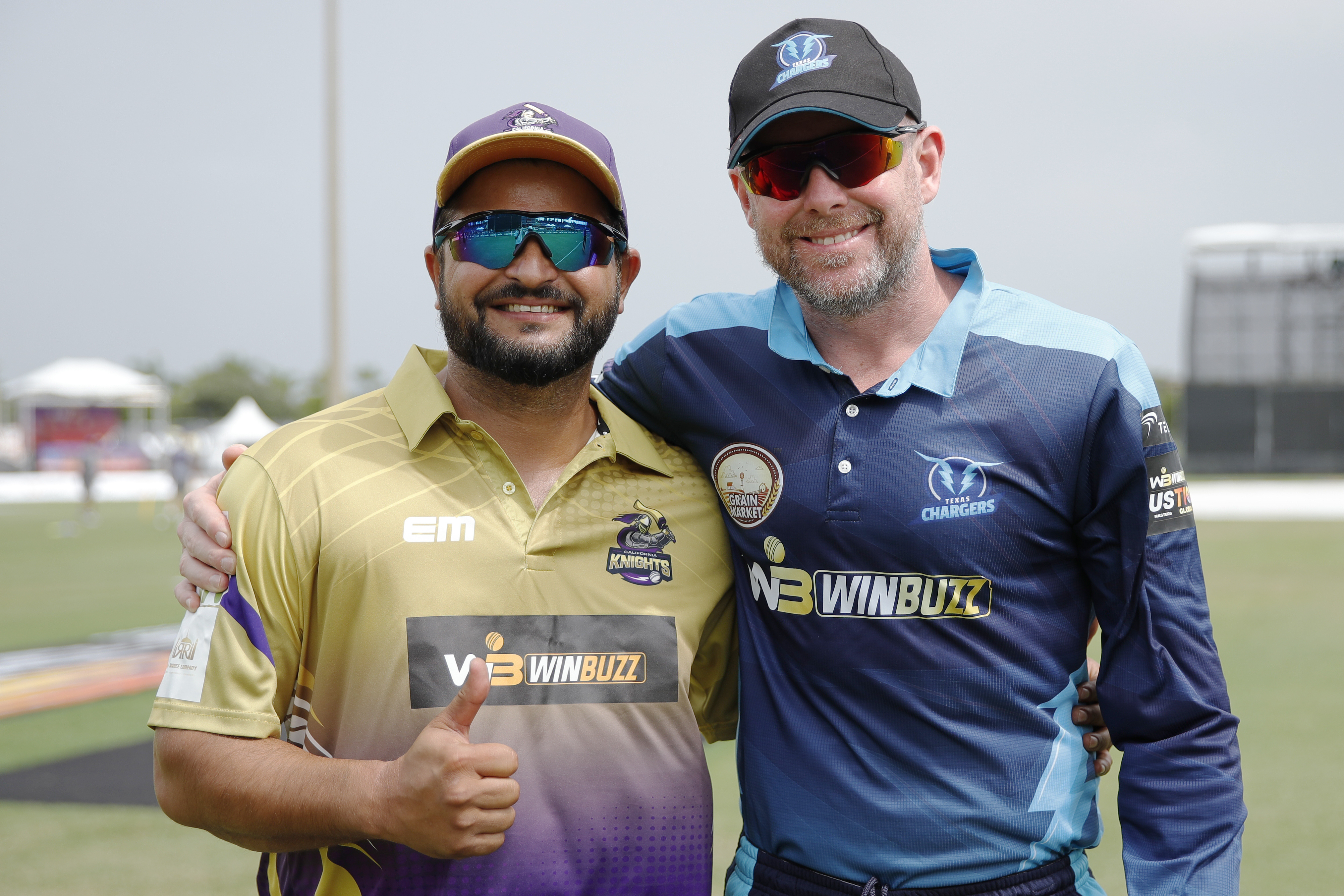 SURESH RAINA (c) of California Knights and Ben Dunk of Texas Chargers during match 8 of the US Masters T10 League between the California Knights and theTexas Chargers at the Central Broward Park in Lauderhill, Florida on the 20 August 2023Photo by Saikat Das / ACEIMAGES for US Masters T10