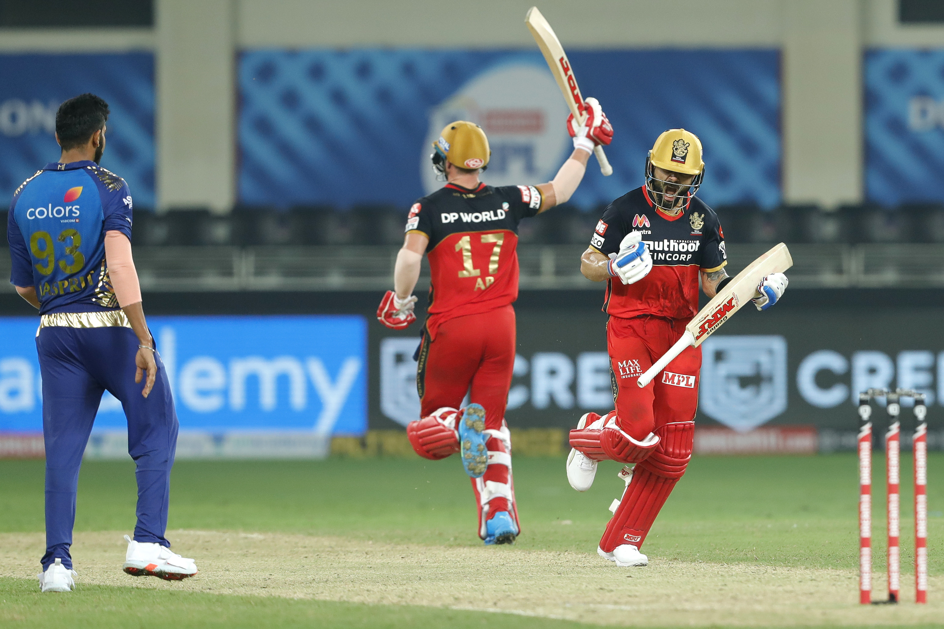 Virat Kohli captain of Royal Challengers Bangalore celebrates the win during match 10 of season 13 of the Dream 11 Indian Premier League (IPL) between The Royal Challengers Bangalore and The Mumbai Indians held at the Dubai International Cricket Stadium, Dubai in the United Arab Emirates on the 28th September 2020.  Photo by: Saikat Das  / Sportzpics for BCCI