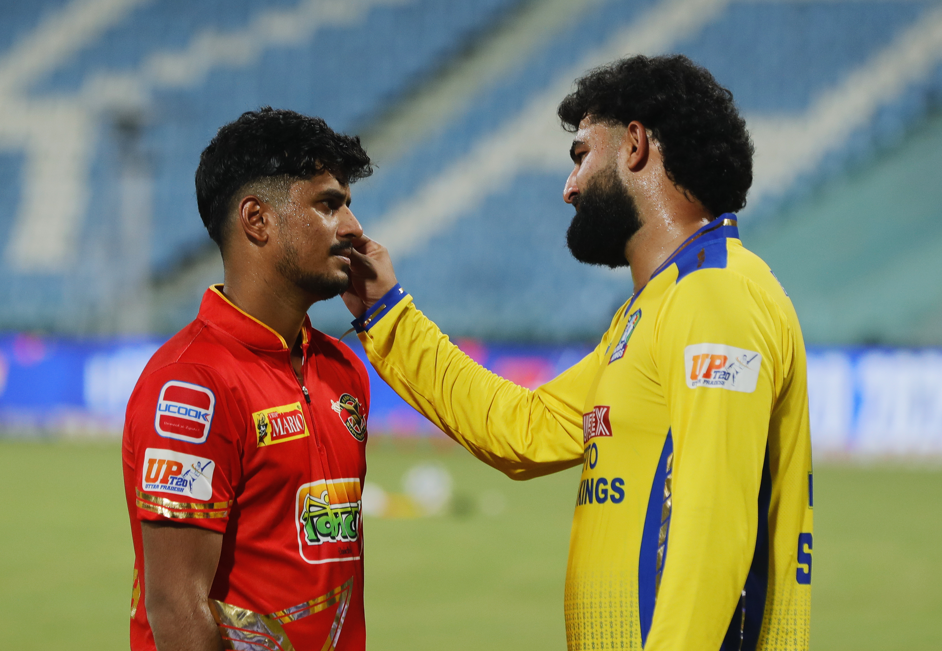 Shiva Singh of Noida Kings and Ajay Kumar of Kanpur Superstars during the UPT20 League Season 4 afternoon fixture on 15 August 2026 at Bharat Ratna Shri Atal Bihari Vajpayee Ekana Cricket Stadium, Lucknow, Uttar Pradesh, India, Noida Kings take on Kanpur Superstars in Match 2 as the tournament continues with high‑intensity T20 action.Photos by: s Saikat Das / aceimages.in for UPT20