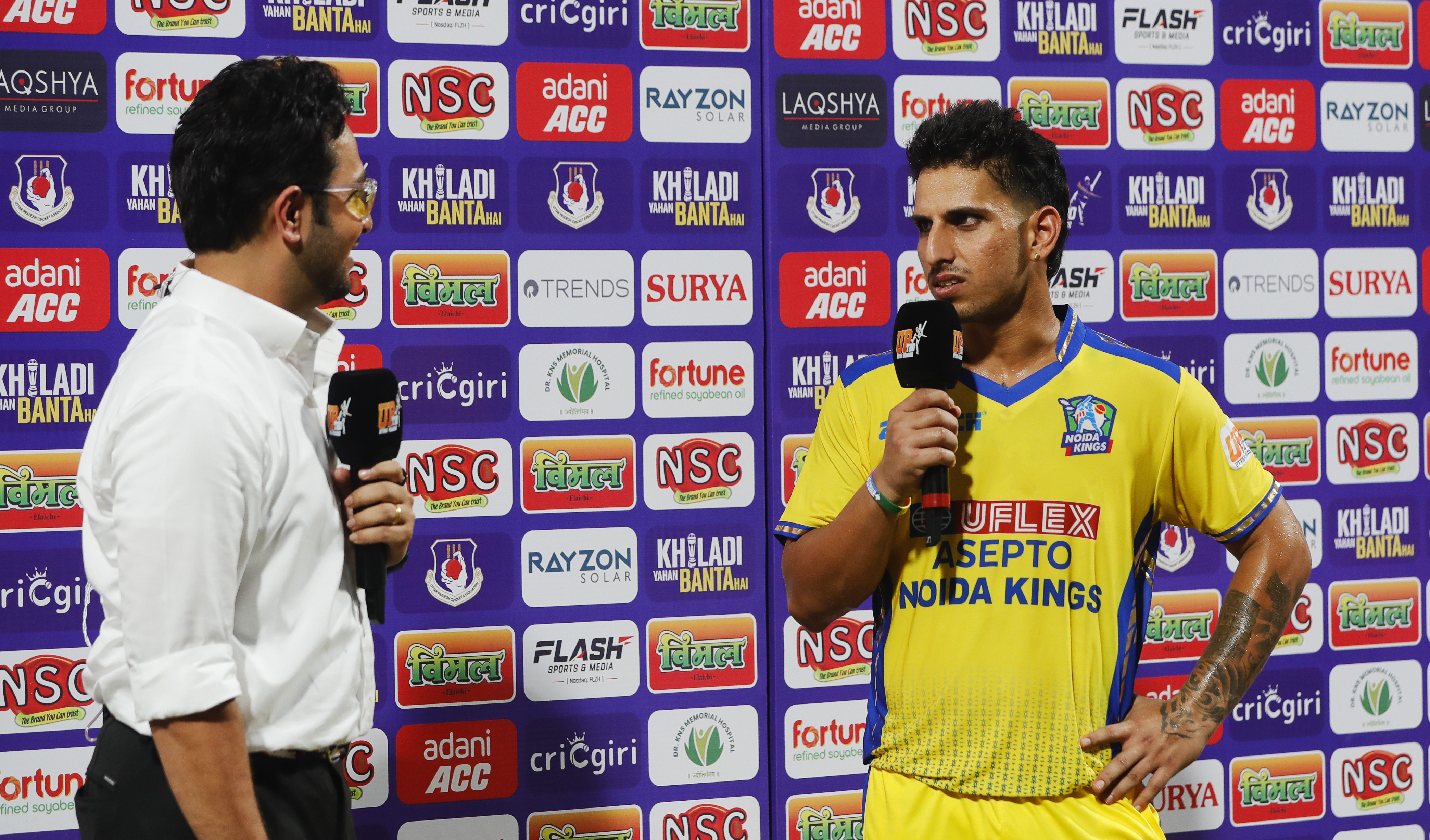 Madhav Kaushik (c) of Noida Kings during the UPT20 League Season 4 afternoon fixture on 15 August 2026 at Bharat Ratna Shri Atal Bihari Vajpayee Ekana Cricket Stadium, Lucknow, Uttar Pradesh, India, Noida Kings take on Kanpur Superstars in Match 2 as the tournament continues with high‑intensity T20 action.Photos by: s Saikat Das / aceimages.in for UPT20