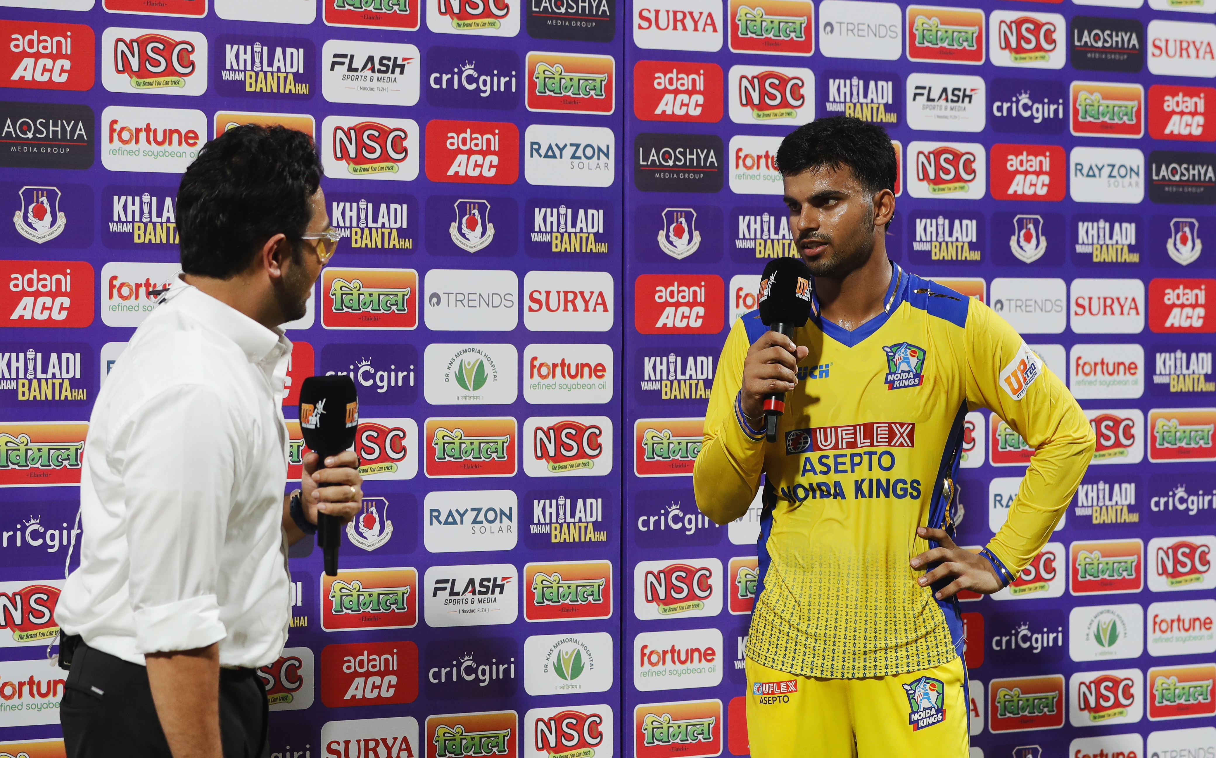 Bobby Yadav of Noida Kings at tv interview during the UPT20 League Season 4 afternoon fixture on 15 August 2026 at Bharat Ratna Shri Atal Bihari Vajpayee Ekana Cricket Stadium, Lucknow, Uttar Pradesh, India, Noida Kings take on Kanpur Superstars in Match 2 as the tournament continues with high‑intensity T20 action.Photos by: s Saikat Das / aceimages.in for UPT20