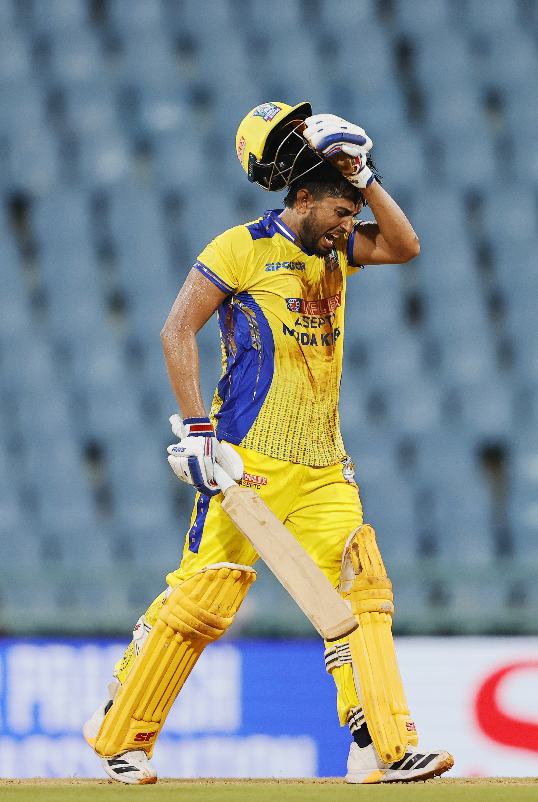 Bobby Yadav of Noida Kings celebrating win during the UPT20 League Season 4 afternoon fixture on 15 August 2026 at Bharat Ratna Shri Atal Bihari Vajpayee Ekana Cricket Stadium, Lucknow, Uttar Pradesh, India, Noida Kings take on Kanpur Superstars in Match 2 as the tournament continues with high‑intensity T20 action.Photos by: s Saikat Das / aceimages.in for UPT20