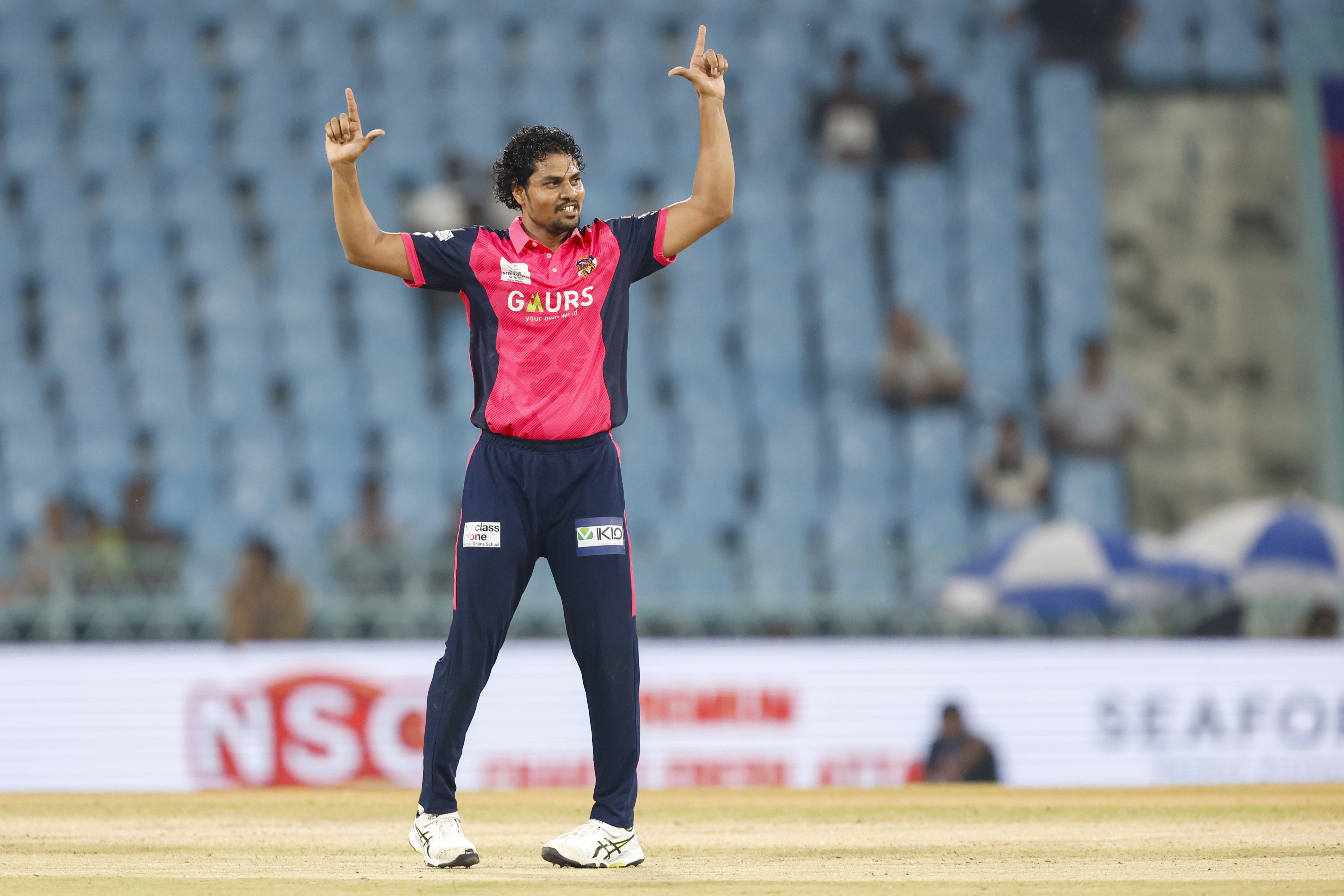 Rahul Sharma of Gaur Gorakhpur Lions celebrates the wicket during the UPT20 League Season 4 night clash on 16 August 2026 at Bharat Ratna Shri Atal Bihari Vajpayee Ekana Cricket Stadium, Lucknow, Uttar Pradesh, India, Gaur Gorakhpur Lions take on defending champions Meerut Mavericks in Match 5 under lights as Purvanchal’s pride meets Meerut’s grit in a high‑intensity T20 battle.Photos by:Arjun Singh / aceimages.in for UPT20