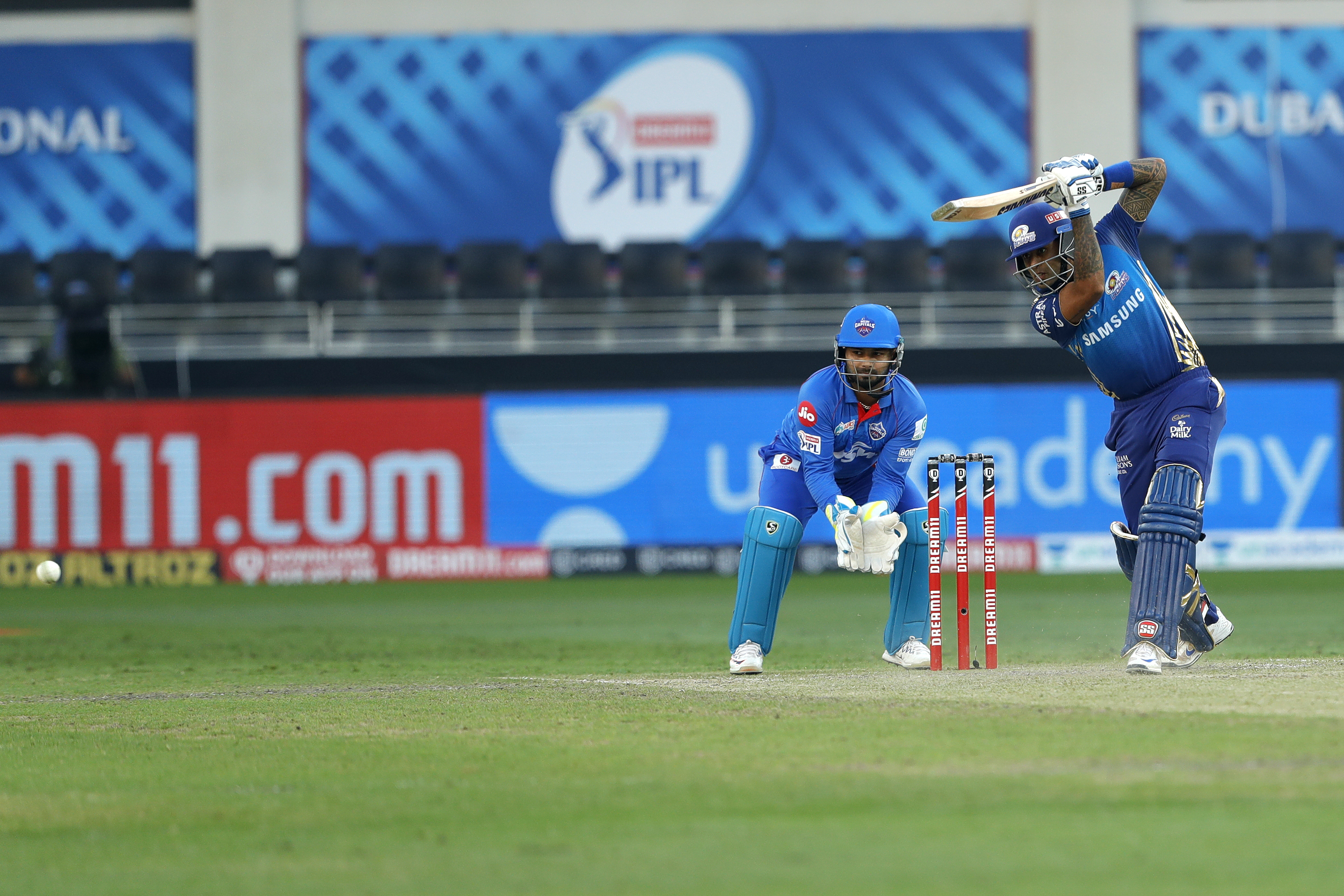Surya Kumar Yadav of Mumbai Indians batting during match 51 of season 13 of the Dream 11 Indian Premier League (IPL) between the Delhi Capitals and the Mumbai Indians held at the Dubai International Cricket Stadium, Dubai in the United Arab Emirates on the 31st October 2020.  Photo by: Saikat Das  / Sportzpics for BCCI