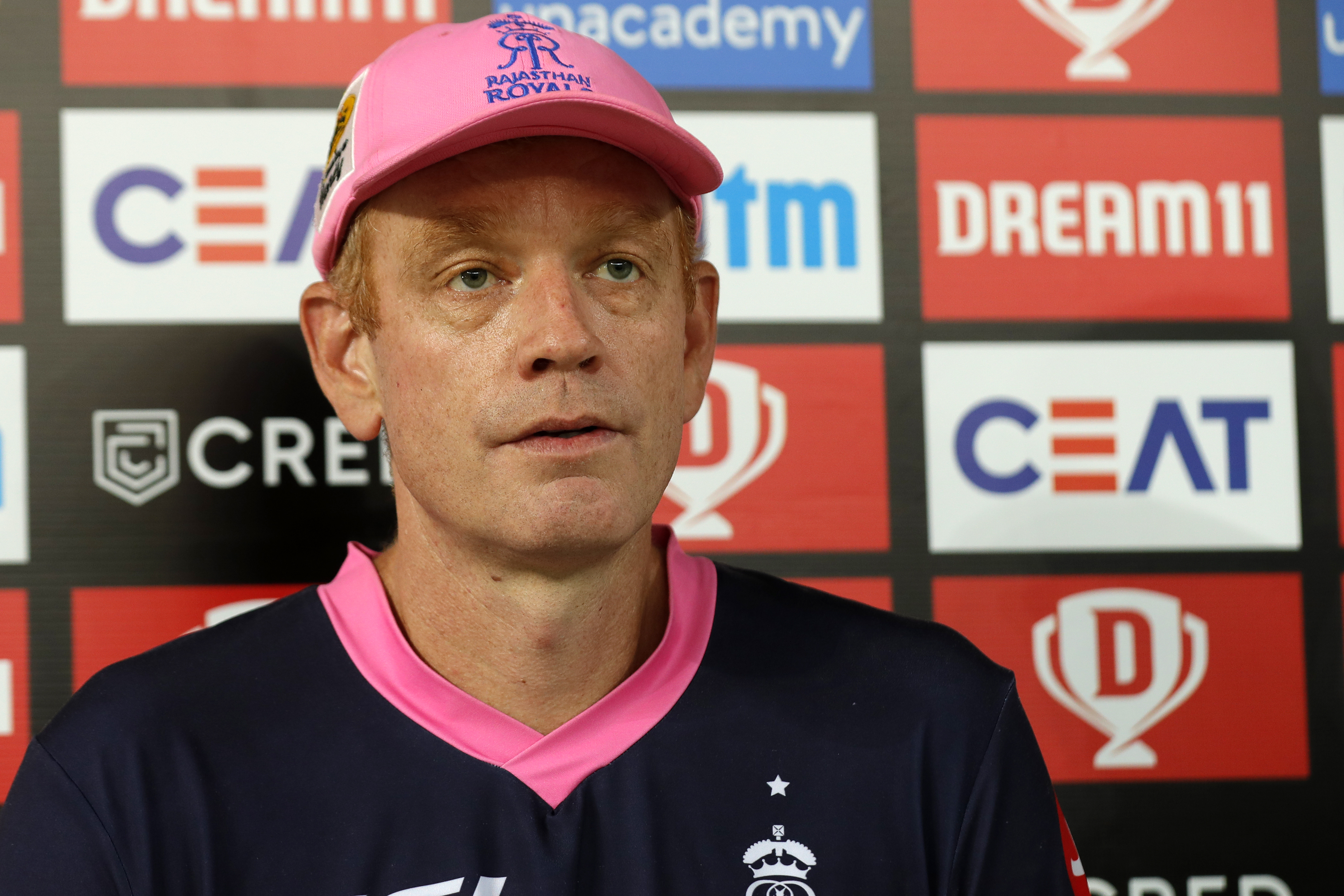 The Rajasthan Royals head coach Andrew McDonald at PC  during match 54 of season 13 of the Dream 11 Indian Premier League (IPL) between the Kolkata Knight Riders and the Rajasthan Royals held at the Dubai International Cricket Stadium, Dubai in the United Arab Emirates on the 1st November 2020.  Photo by: Saikat Das  / Sportzpics for BCCI