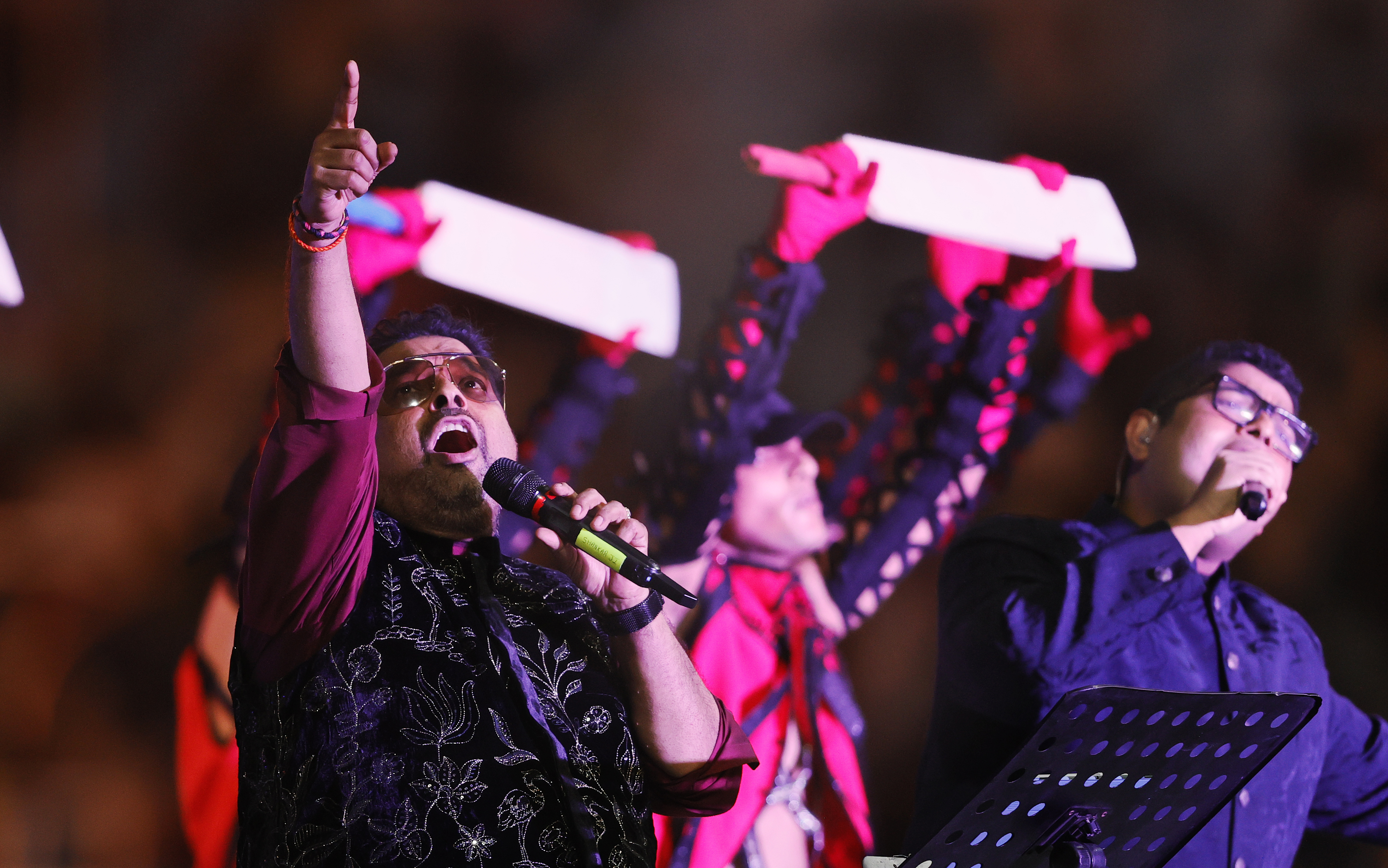Shankar Mahadevan Performing along with Siddharth Mahadevan and Shivam Mahadevan  during the UPT20 League Season 4 grand opening ceremony and live concert on 14 August 2026 at Bharat Ratna Shri Atal Bihari Vajpayee Ekana Cricket Stadium, Lucknow, Uttar Pradesh, India. Photos by: s Saikat Das / aceimages.in for UPT20