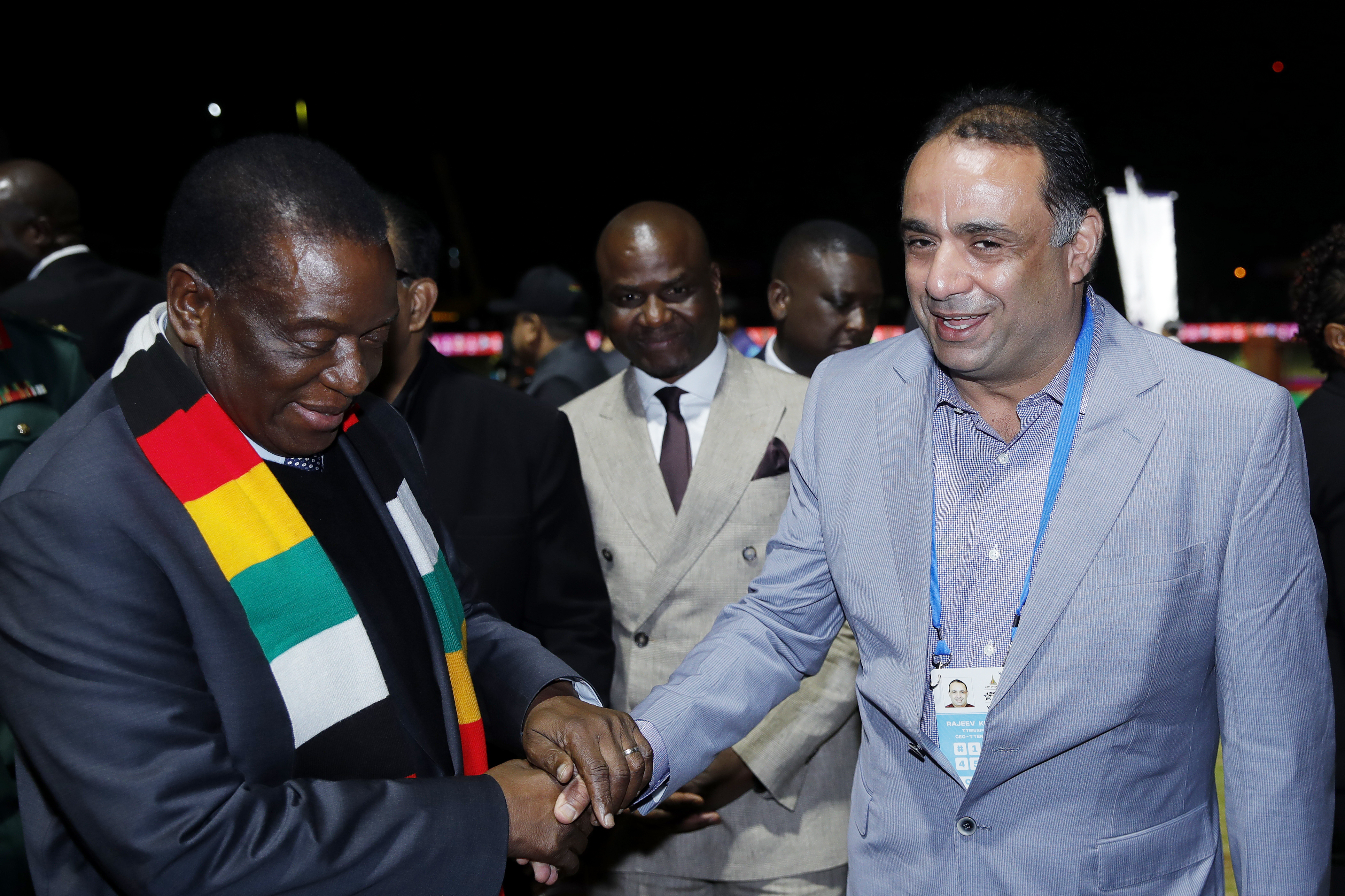 Rajeev Khanna appointed as COO of Ttensports with The President of the Republic of Zimbabwe Cde Dr EmmersonDambudzo Mnangagwa during Opening Ceremony of the Zim Afro T10 League at the Harare Sports Club in the Zimbabwe on the 20th July 2023Photo by: Saikat Das / ACEIMAGES for Zim Afro T10