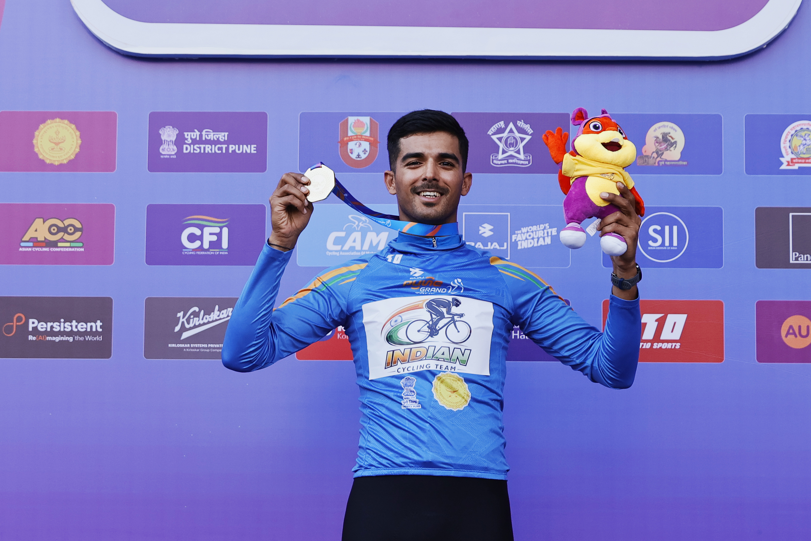 Best Indian rider , Sekhon during the peloton of the Pune Grand Tour 2026 held in the City of Pune on the 19th January 2026.  The Pune Grand Tour marks India’s first entry into the global professional cycling calendar.   Owing to its UCI classification the PGT2026 will offer riders the opportunity to earn valuable ranking points that count toward qualification for the LA 2028 Summer Olympics.Photo by s Saikat Das / Sportzpics / PGT