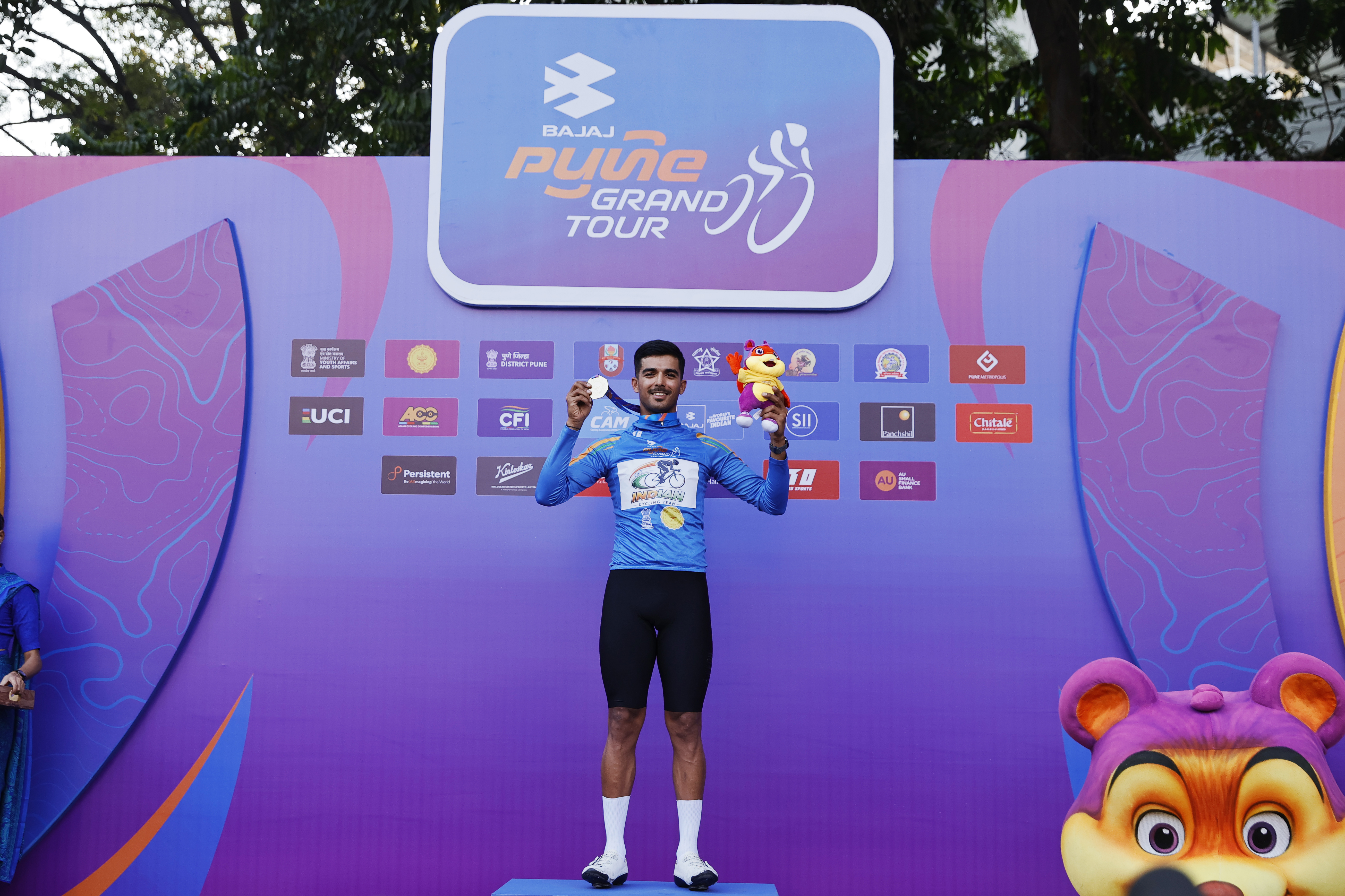 Best Indian rider , Sekhon during the peloton of the Pune Grand Tour 2026 held in the City of Pune on the 19th January 2026.  The Pune Grand Tour marks India’s first entry into the global professional cycling calendar.   Owing to its UCI classification the PGT2026 will offer riders the opportunity to earn valuable ranking points that count toward qualification for the LA 2028 Summer Olympics.Photo by s Saikat Das / Sportzpics / PGT
