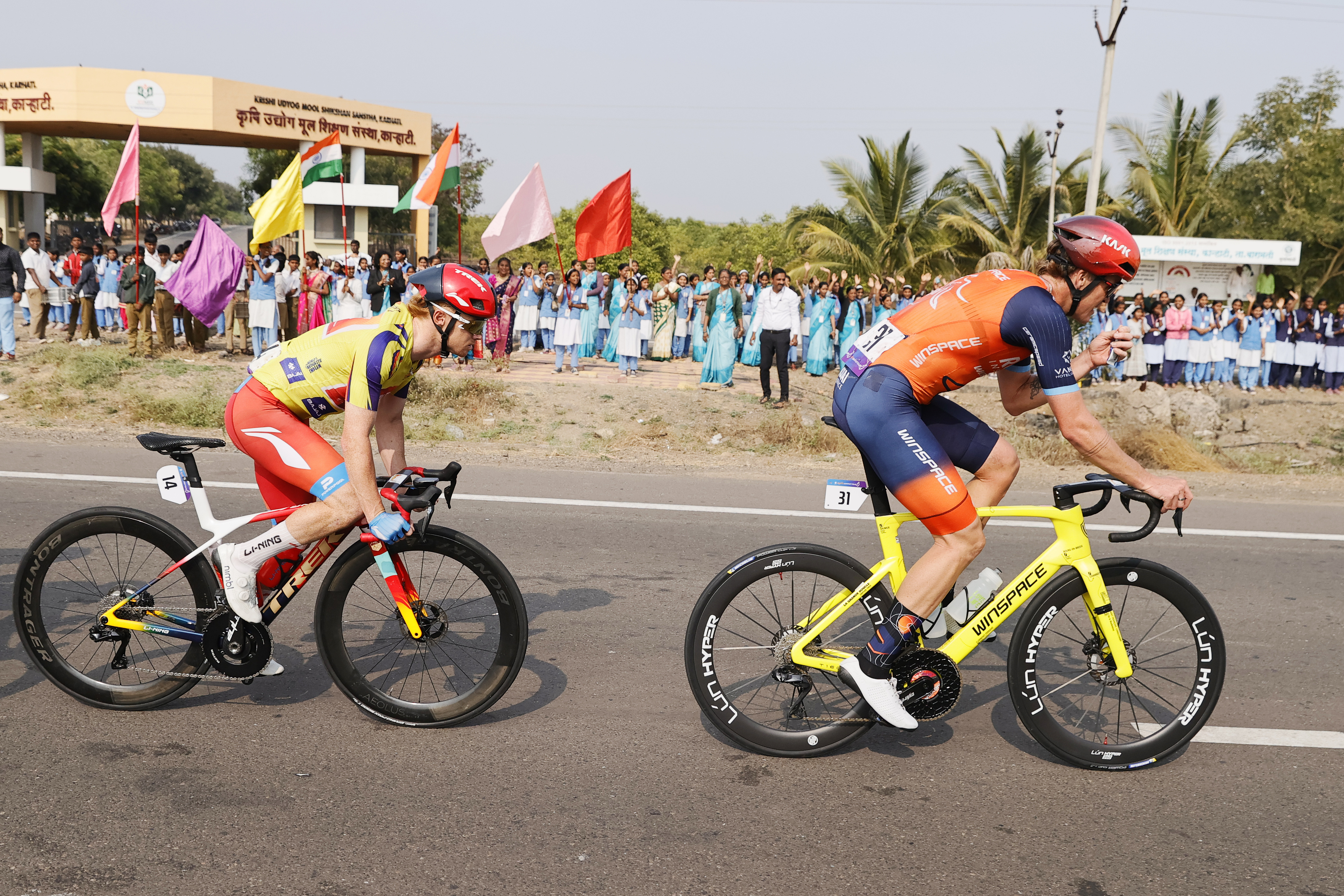 Riders zoom past the country side during stage three of the Bajaj Pune Grand Tour 2026 held in the City of Pune on the 22nd January 2026.  The Pune Grand Tour marks India’s first entry into the global professional cycling calendar.   Owing to its UCI classification the PGT2026 will offer riders the opportunity to earn valuable ranking points that count toward qualification for the LA 2028 Summer Olympics.Photo by Saikat Das /Sportzpics / PGT 2026