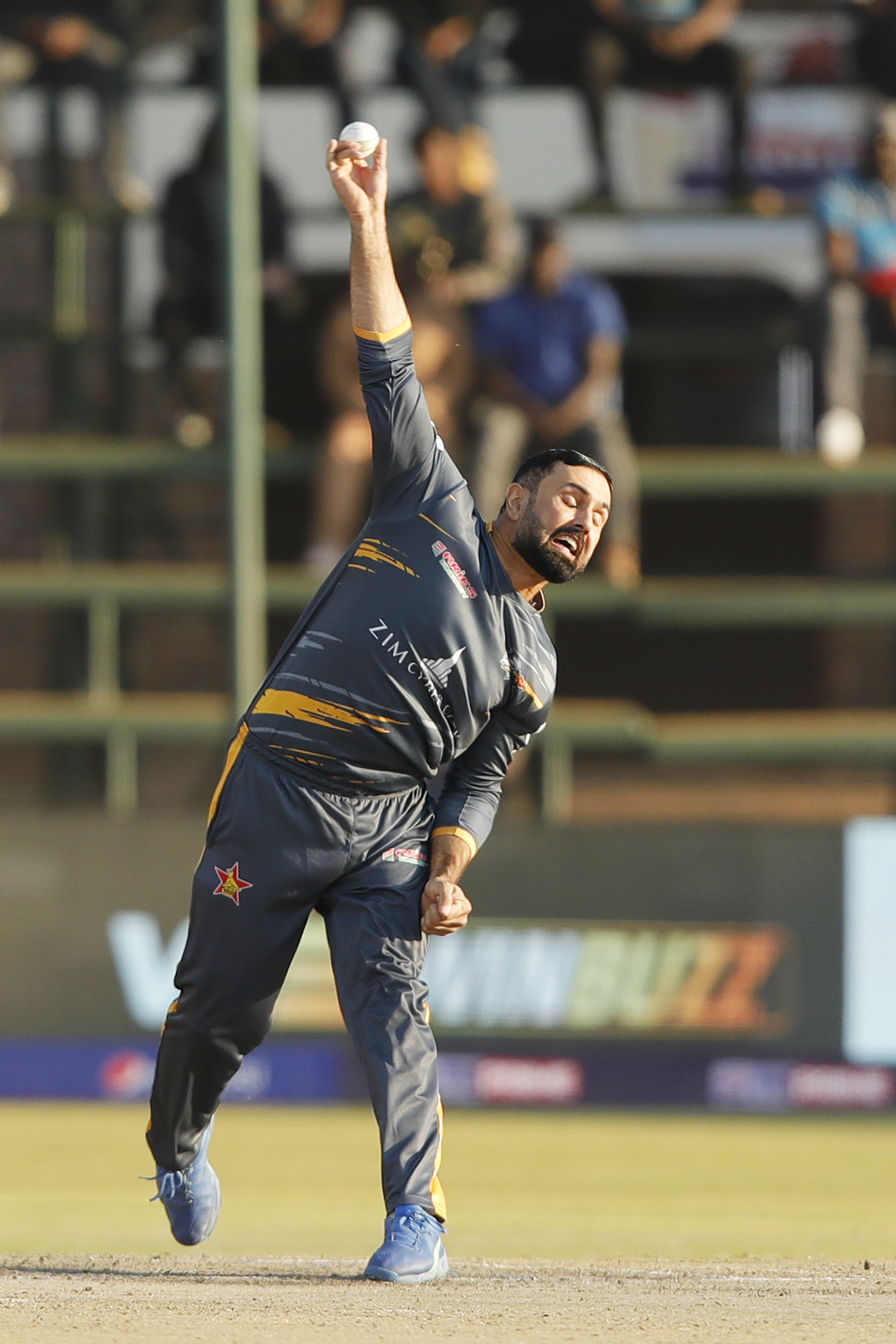 Mohamed Nabi of Harare Hurricanes bowling during match 10 of the Zim Afro T10 League between the Harare Hurricanes and the Joburg Buffaloes held at the Harare Sports Club in the Zimbabwe on the 24th July 2023Photo by SAIKAT DAS / ACEIMAGES for Zim Afro T10
