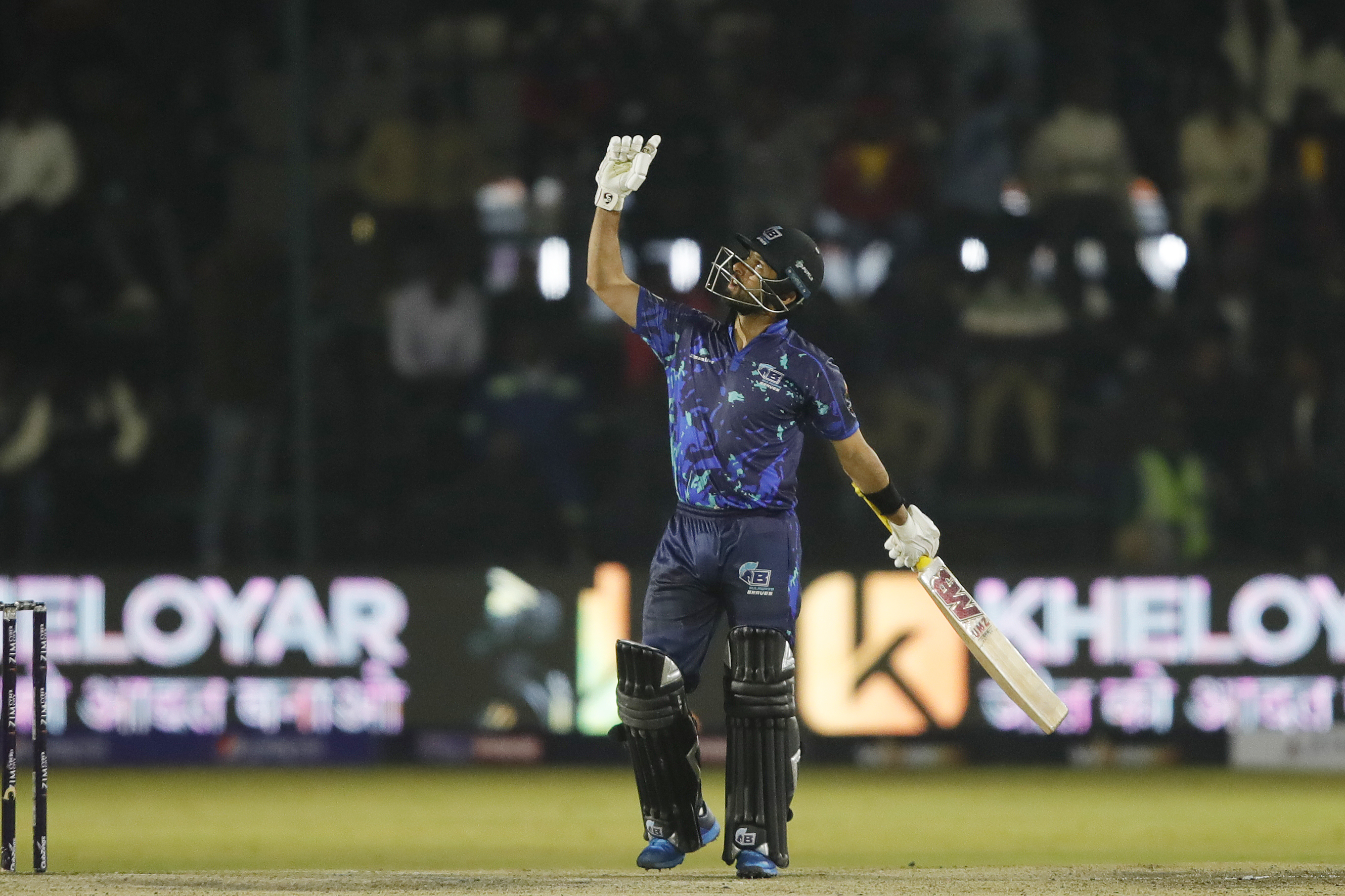 Sikander Raza (c) of Bulawayo Braves celebrating his half century during match 12 of the Zim Afro T10 League between the Bulawayo Braves and the Harare Hurricanes at the Harare Sports Club in the Zimbabwe on the 24th July 2023Photo by Saikat Das / ACEIMAGES for Zim Afro T10