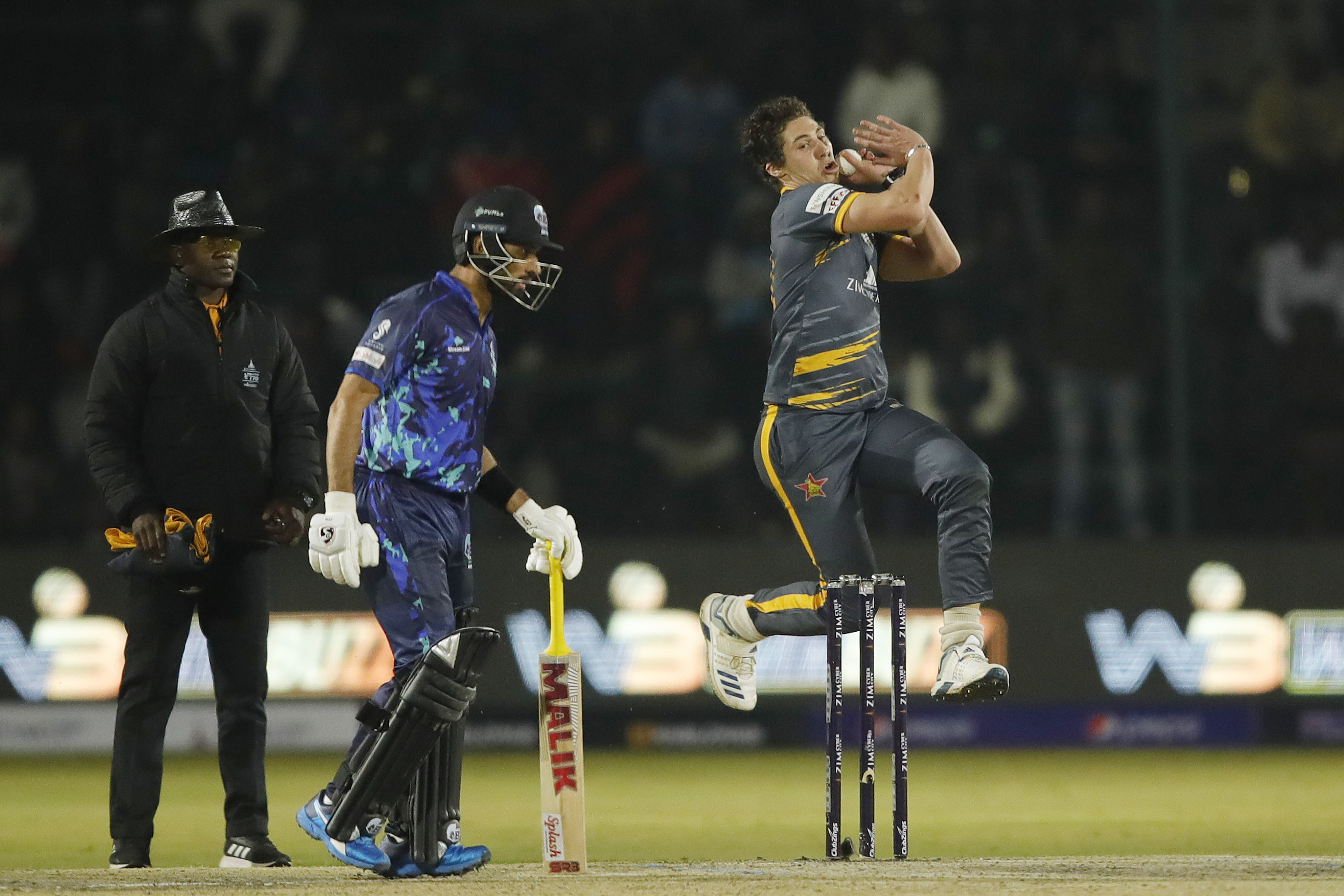 Nandre Burger of Harare Hurricanes bowling during match 12 of the Zim Afro T10 League between the Bulawayo Braves and the Harare Hurricanes at the Harare Sports Club in the Zimbabwe on the 24th July 2023Photo by Saikat Das / ACEIMAGES for Zim Afro T10
