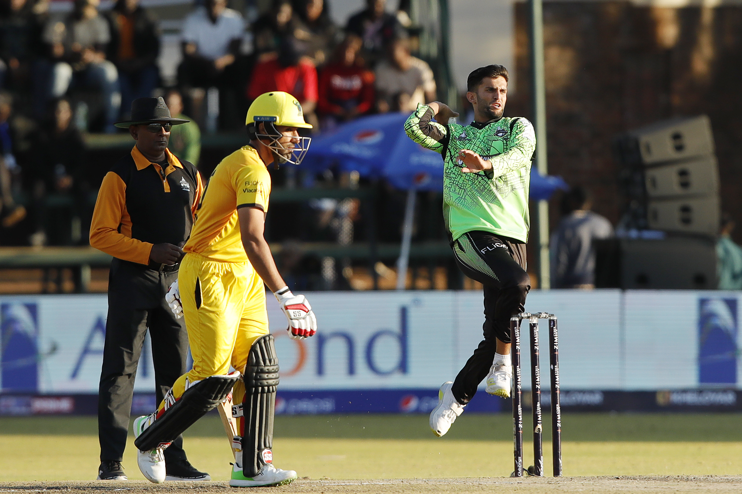 Azmatullah Omerzai of Durban Qalandars bowling during match 13 of the Zim Afro T10 League between the Joburg Buffaloes and the Durban Qalandars at the Harare Sports Club in the Zimbabwe on the 25th July 2023Photo by Saikat Das / ACEIMAGES for Zim Afro T10