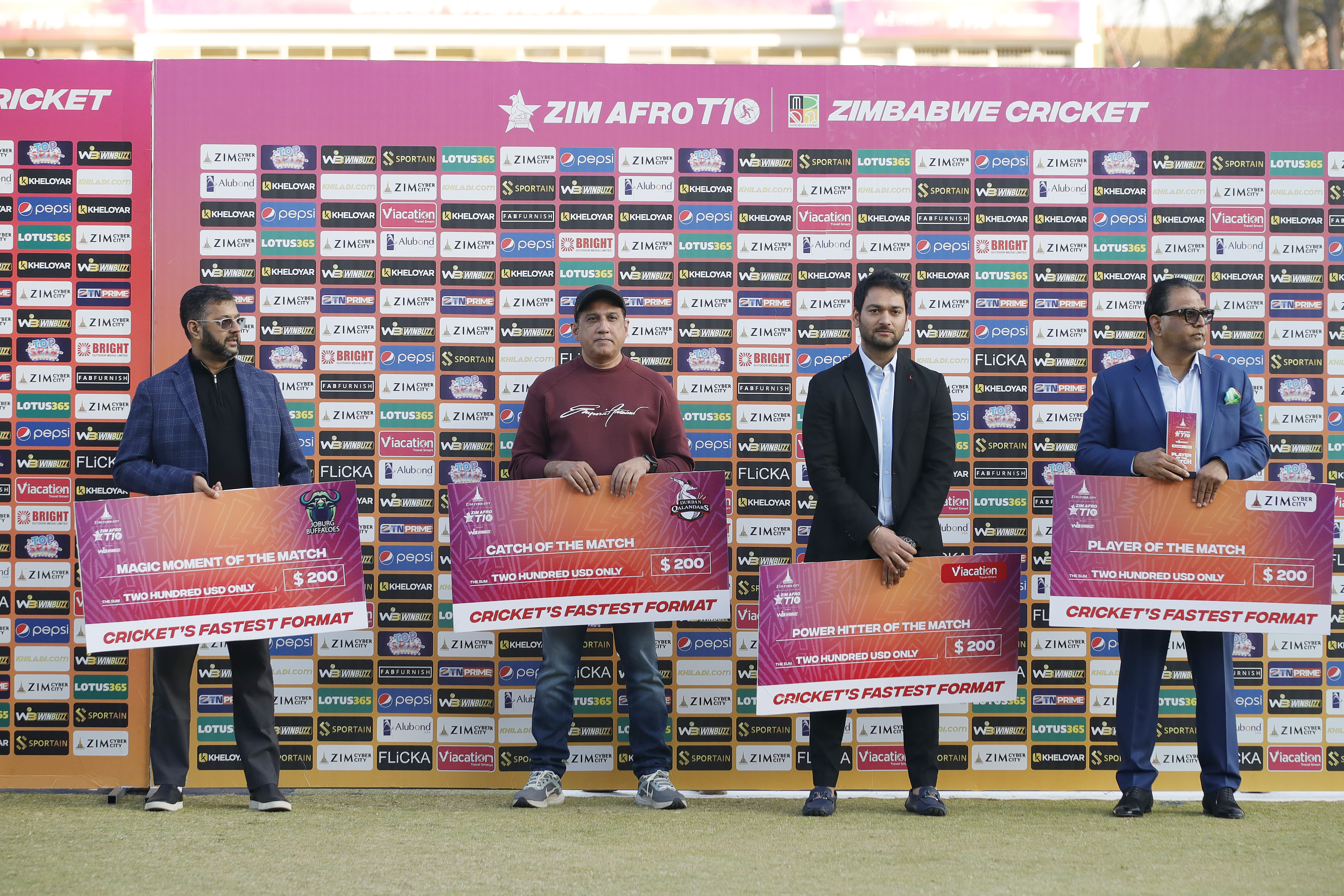 Presentation Party during match 13 of the Zim Afro T10 League between the Joburg Buffaloes and the Durban Qalandars at the Harare Sports Club in the Zimbabwe on the 25th July 2023Photo by Saikat Das / ACEIMAGES for Zim Afro T10